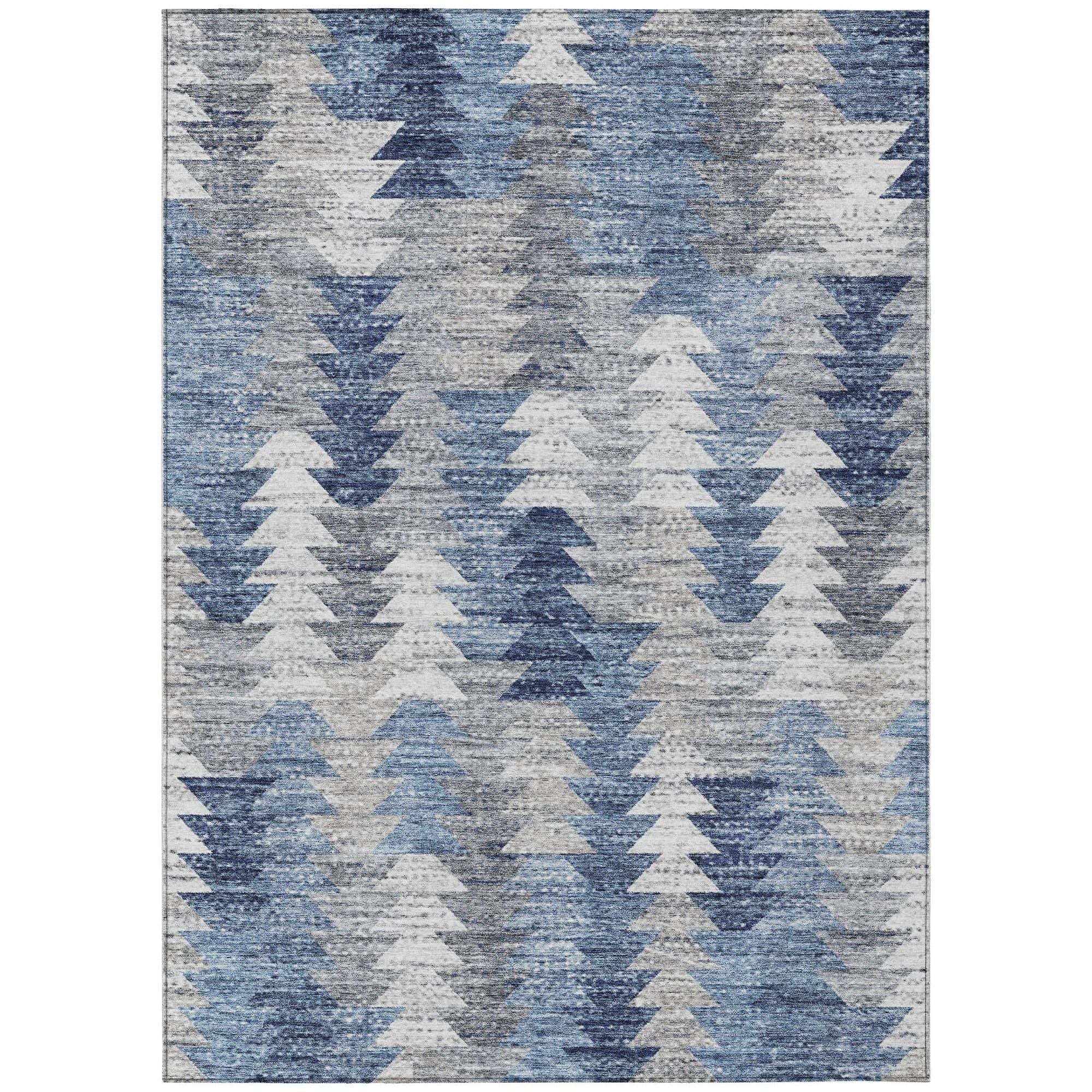 Machine Washable Blue Rug - Indoor / Outdoor - Kids / Pet Friendly Modern Print Rug