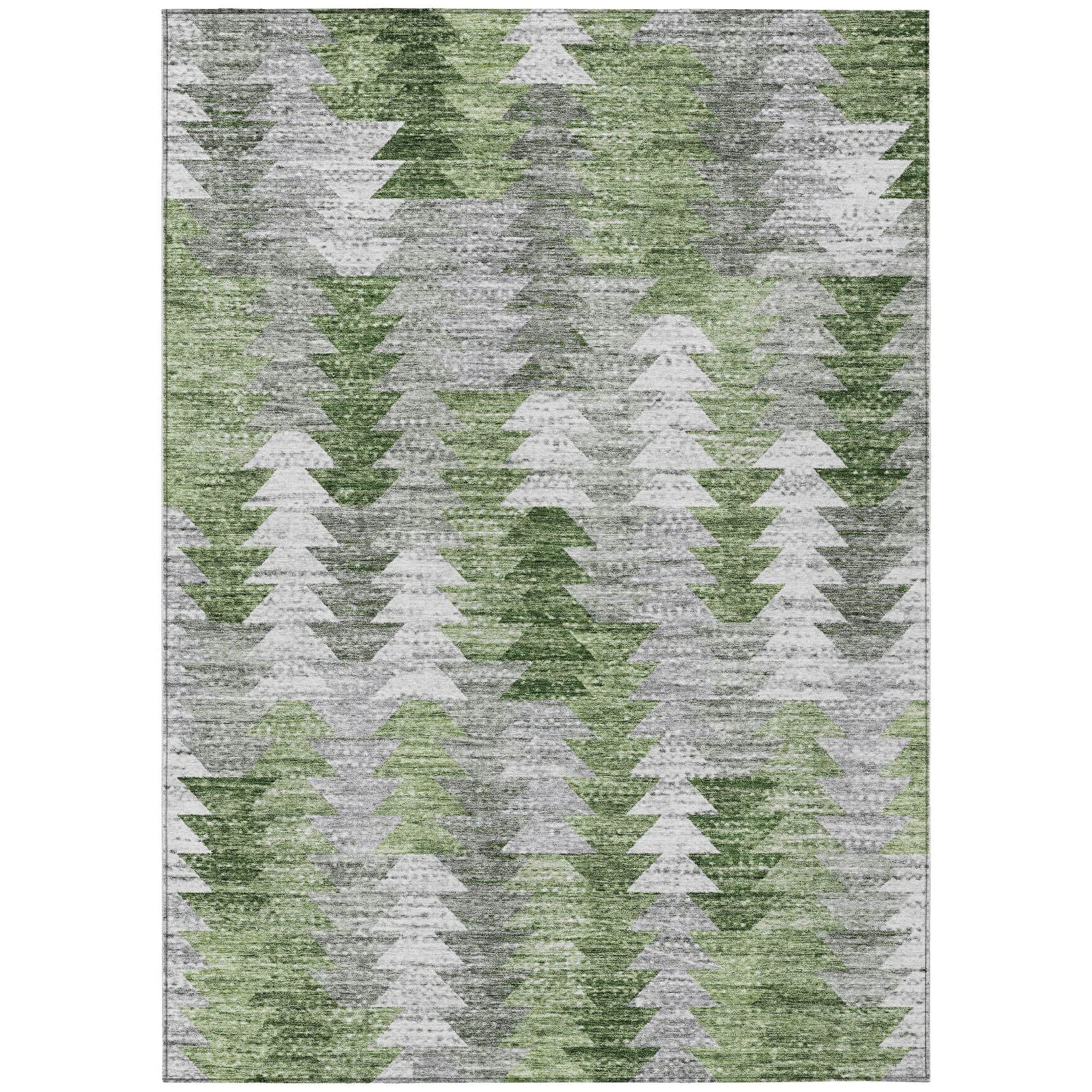 Machine Washable Green Rug - Indoor / Outdoor - Kids / Pet Friendly Modern Print Rug