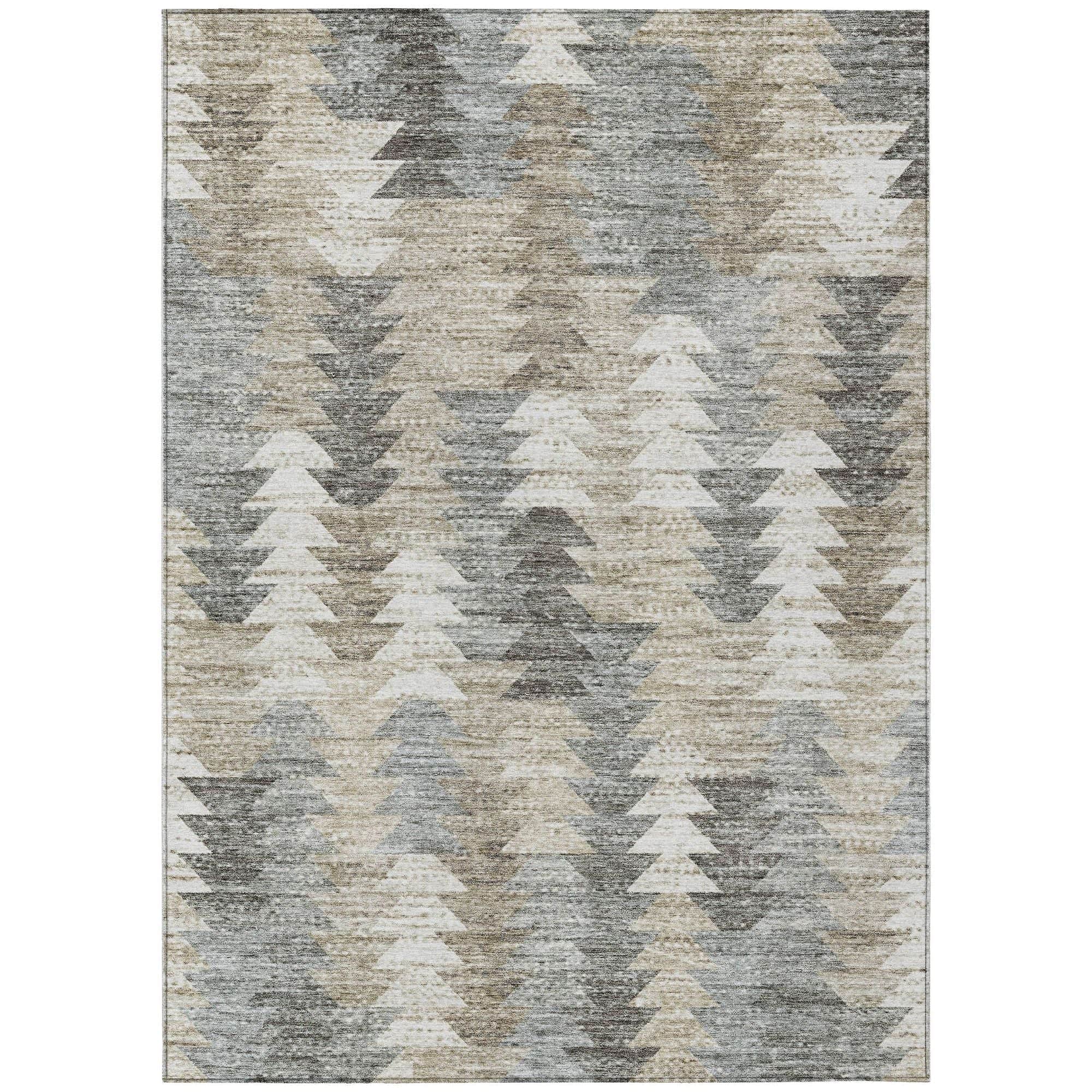 Machine Washable Taupe Brown Rug - Indoor / Outdoor - Kids / Pet Friendly Modern Print Rug