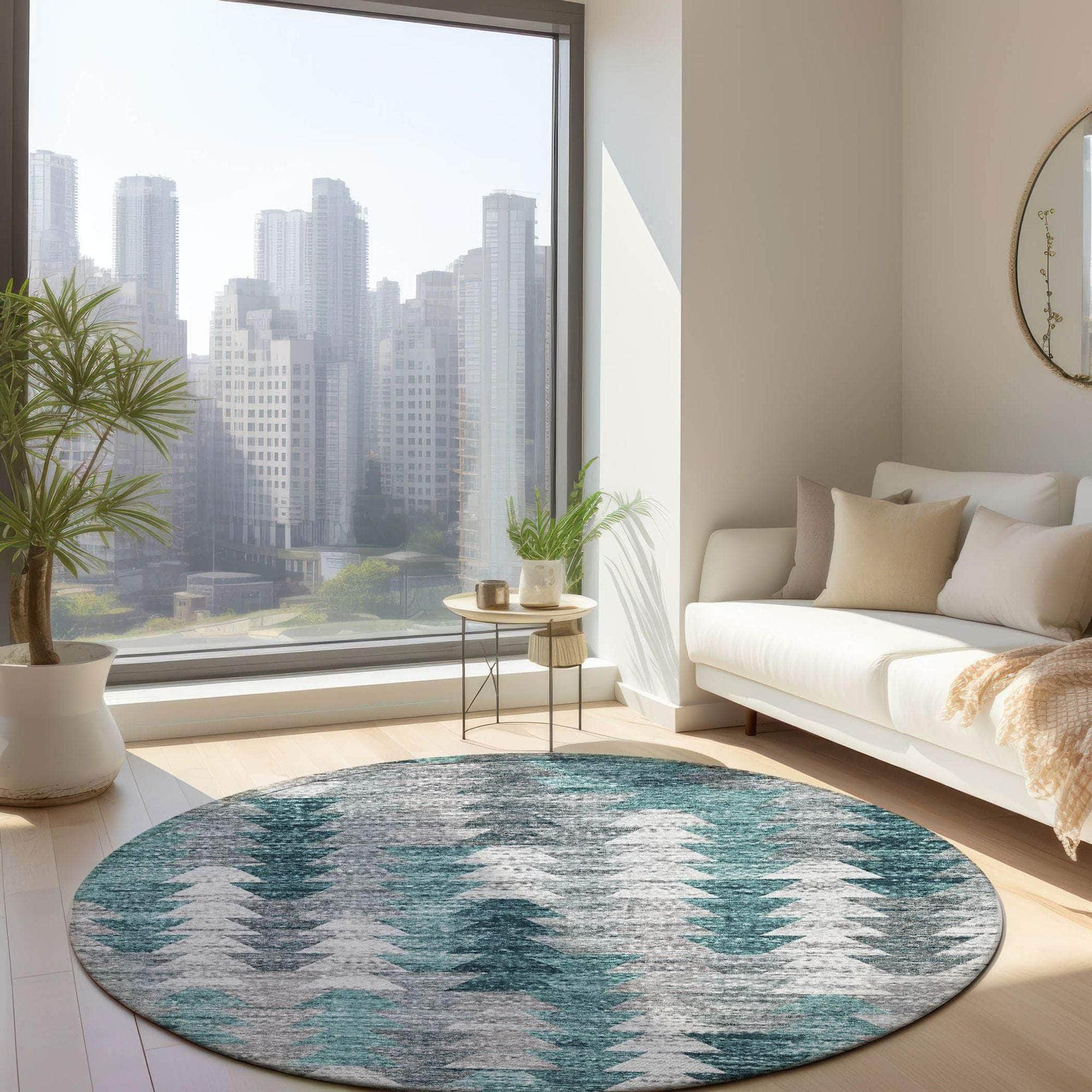 Machine Made ACN632 Teal Rugs