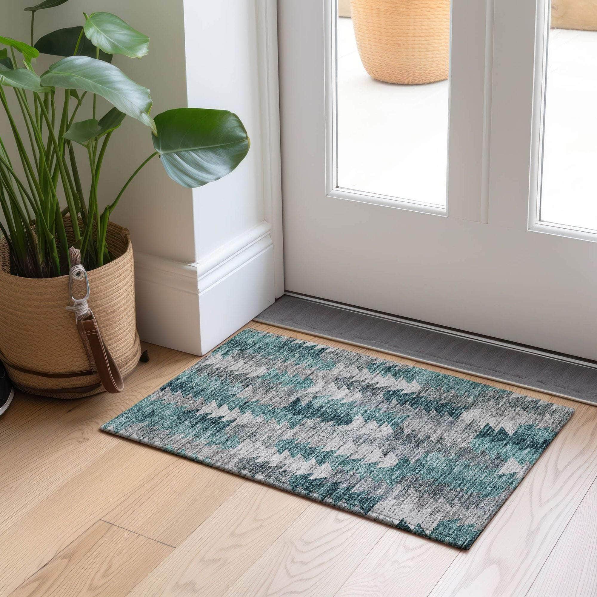 Machine Made ACN632 Teal Rugs