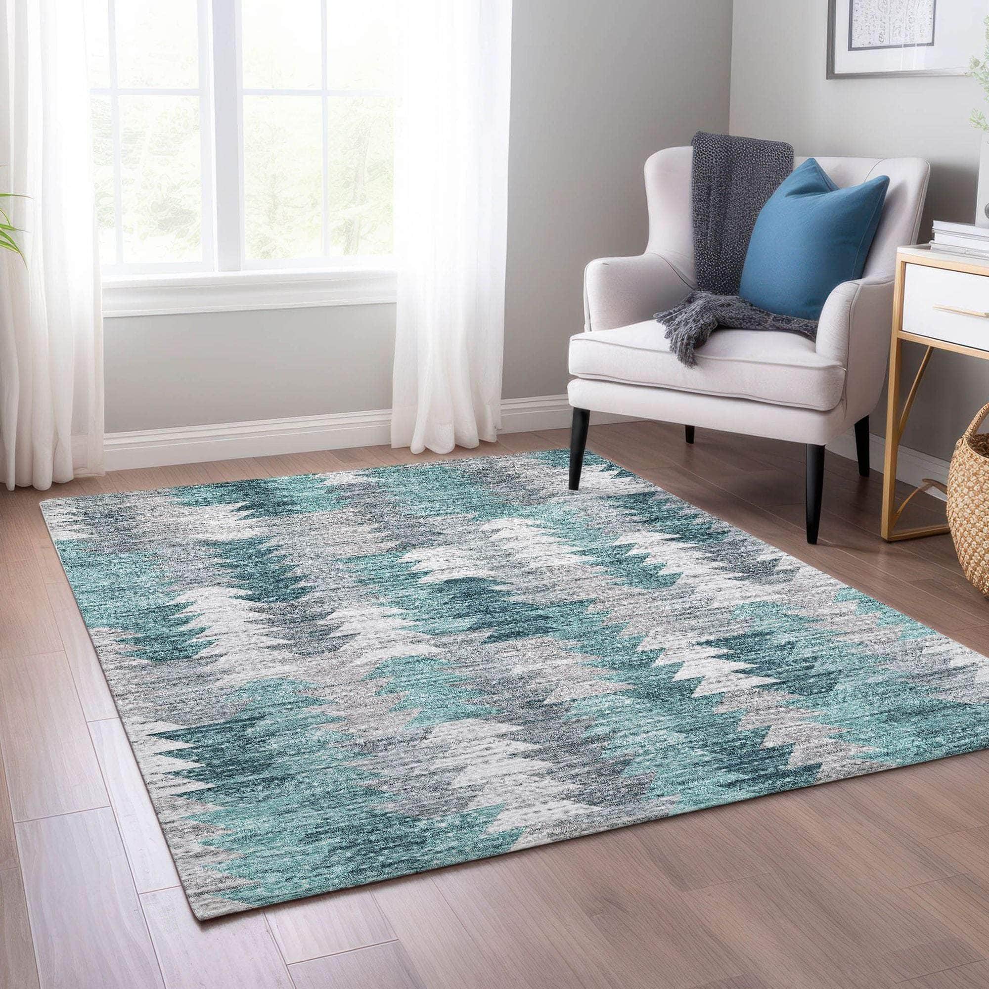Machine Made ACN632 Teal Rugs