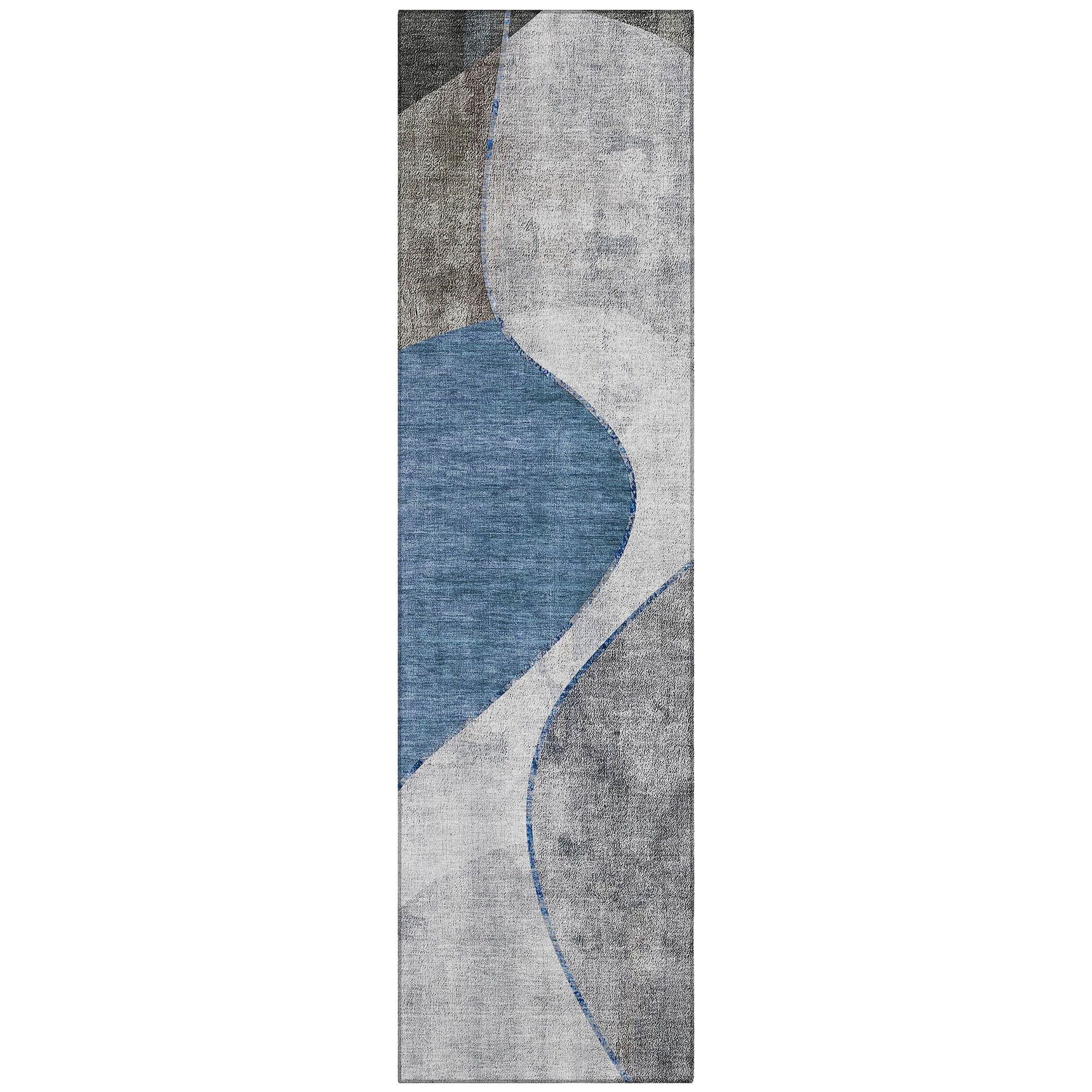 Machine Washable Blue Rug - Indoor / Outdoor - Kids / Pet Friendly Art Deco Print Rug