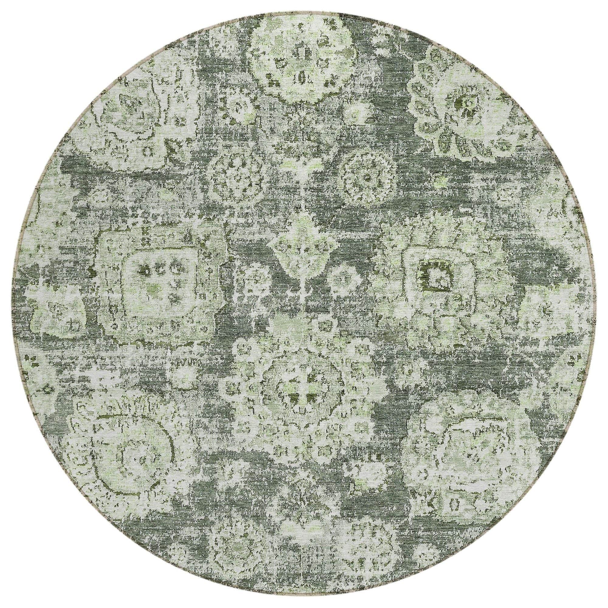 Machine Washable Aloe Green Rug - Indoor / Outdoor - Kids / Pet Friendly Floral Print Rug