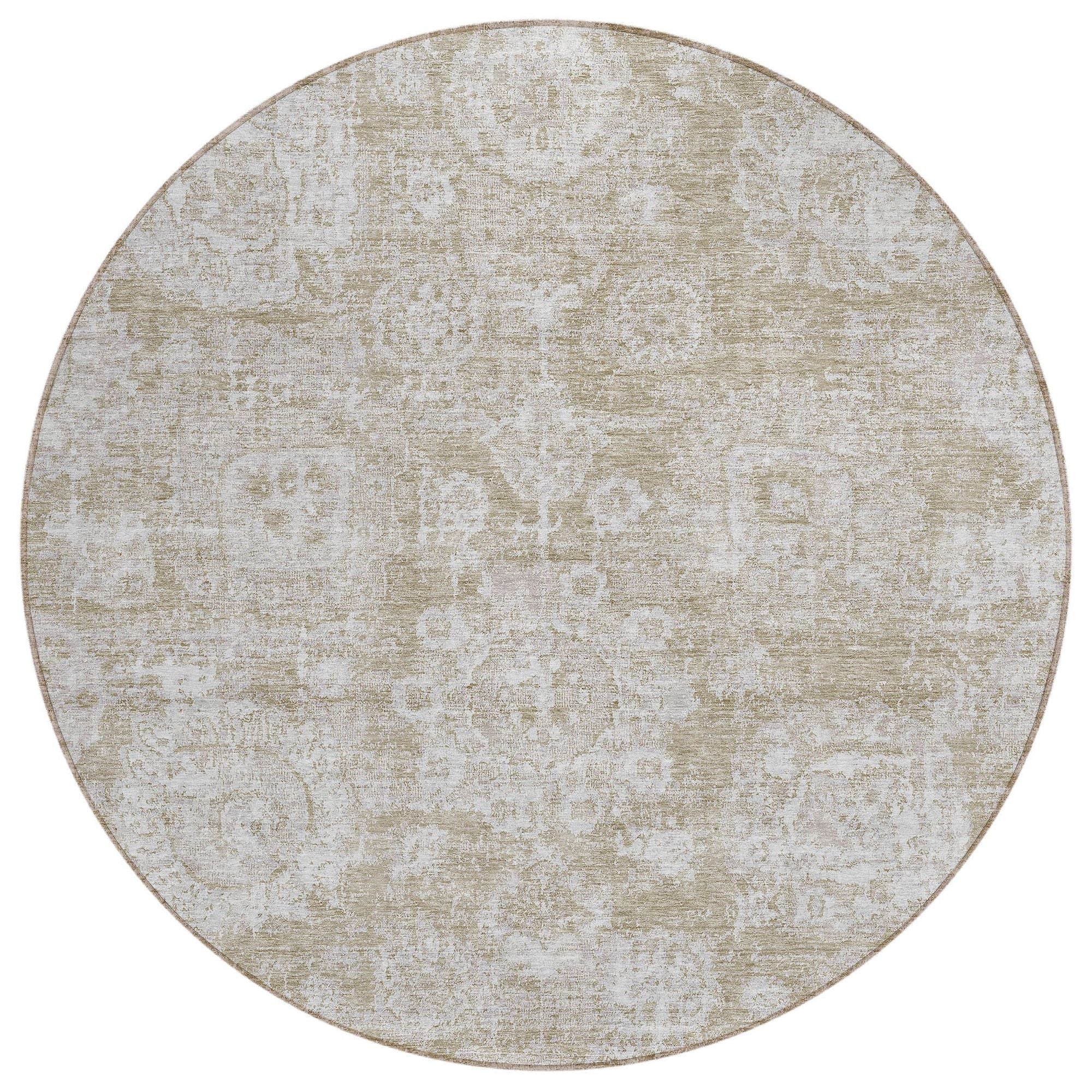 Machine Washable Beige Brown Rug - Indoor / Outdoor - Kids / Pet Friendly Floral Print Rug