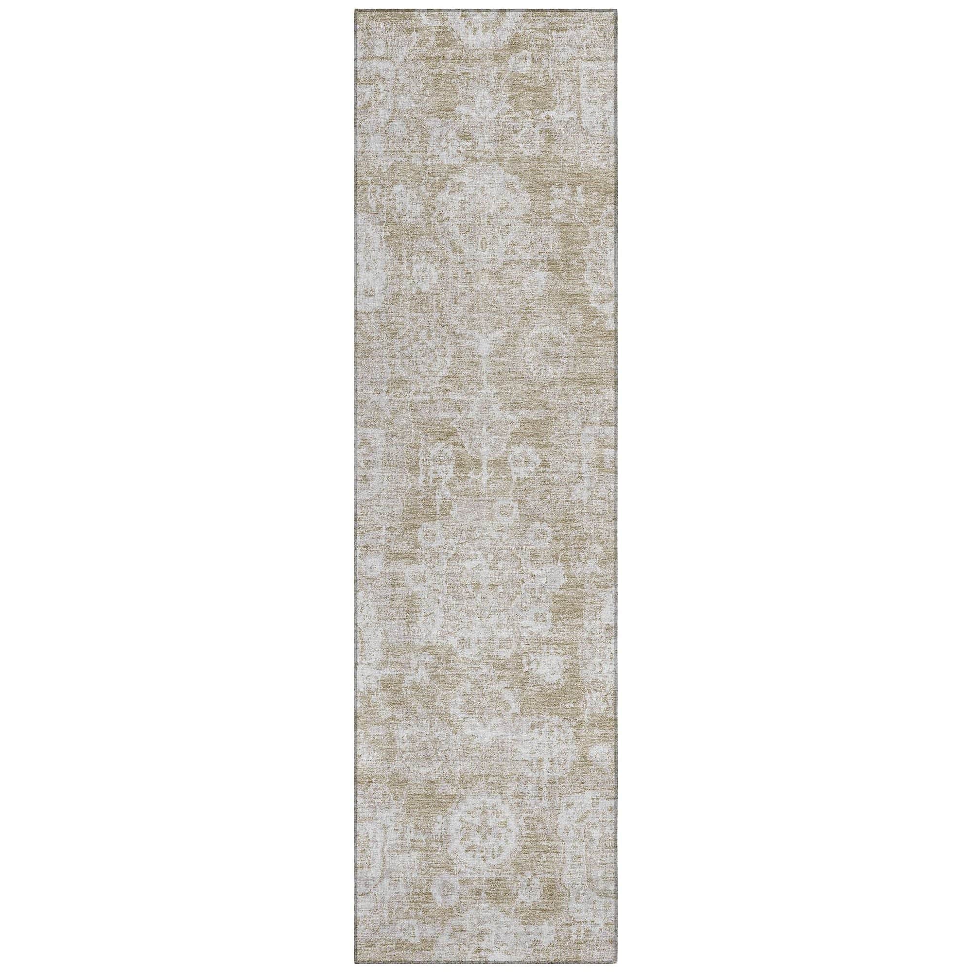 Machine Washable Beige Brown Rug - Indoor / Outdoor - Kids / Pet Friendly Floral Print Rug