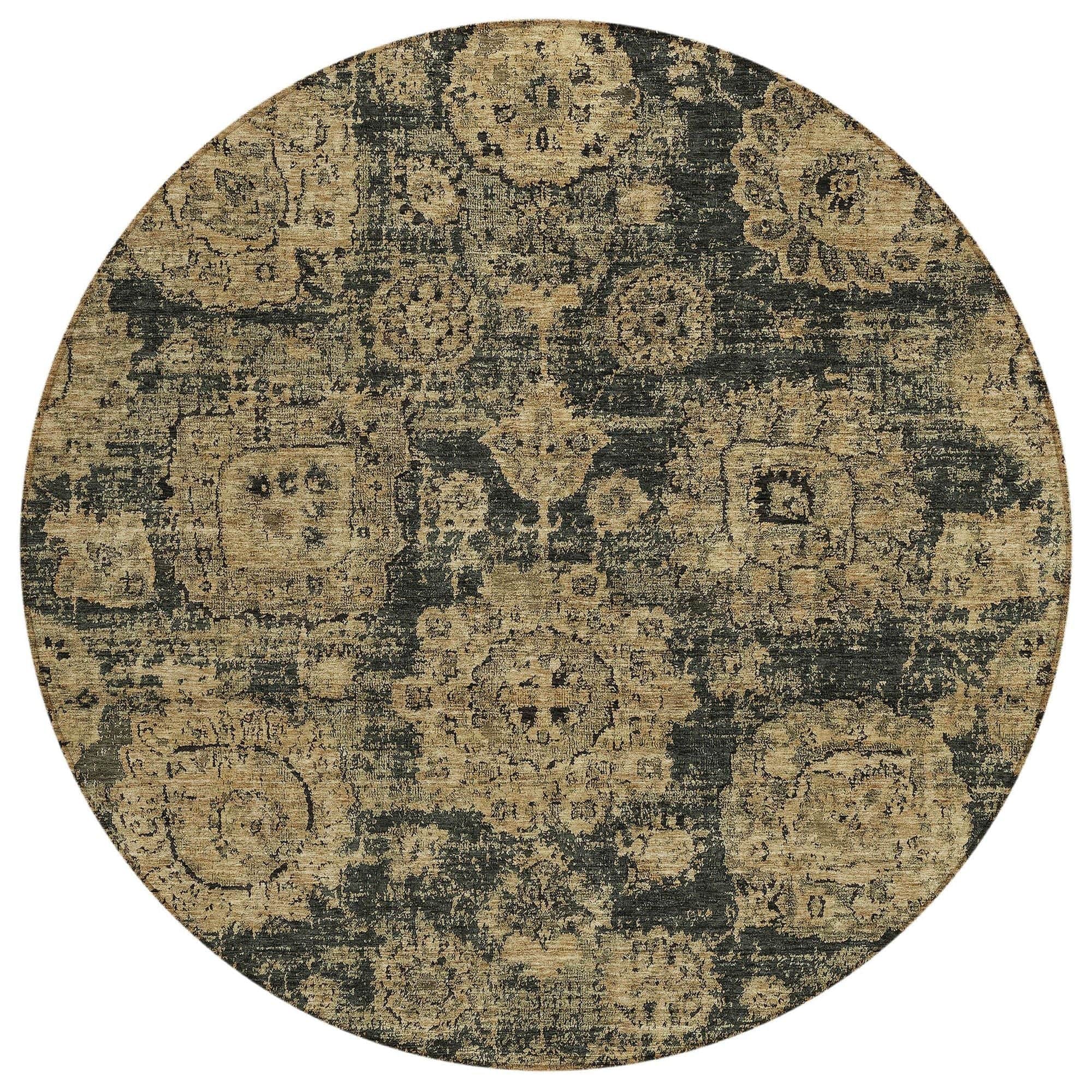 Machine Washable Charcoal Gray Rug - Indoor / Outdoor - Kids / Pet Friendly Floral Print Rug