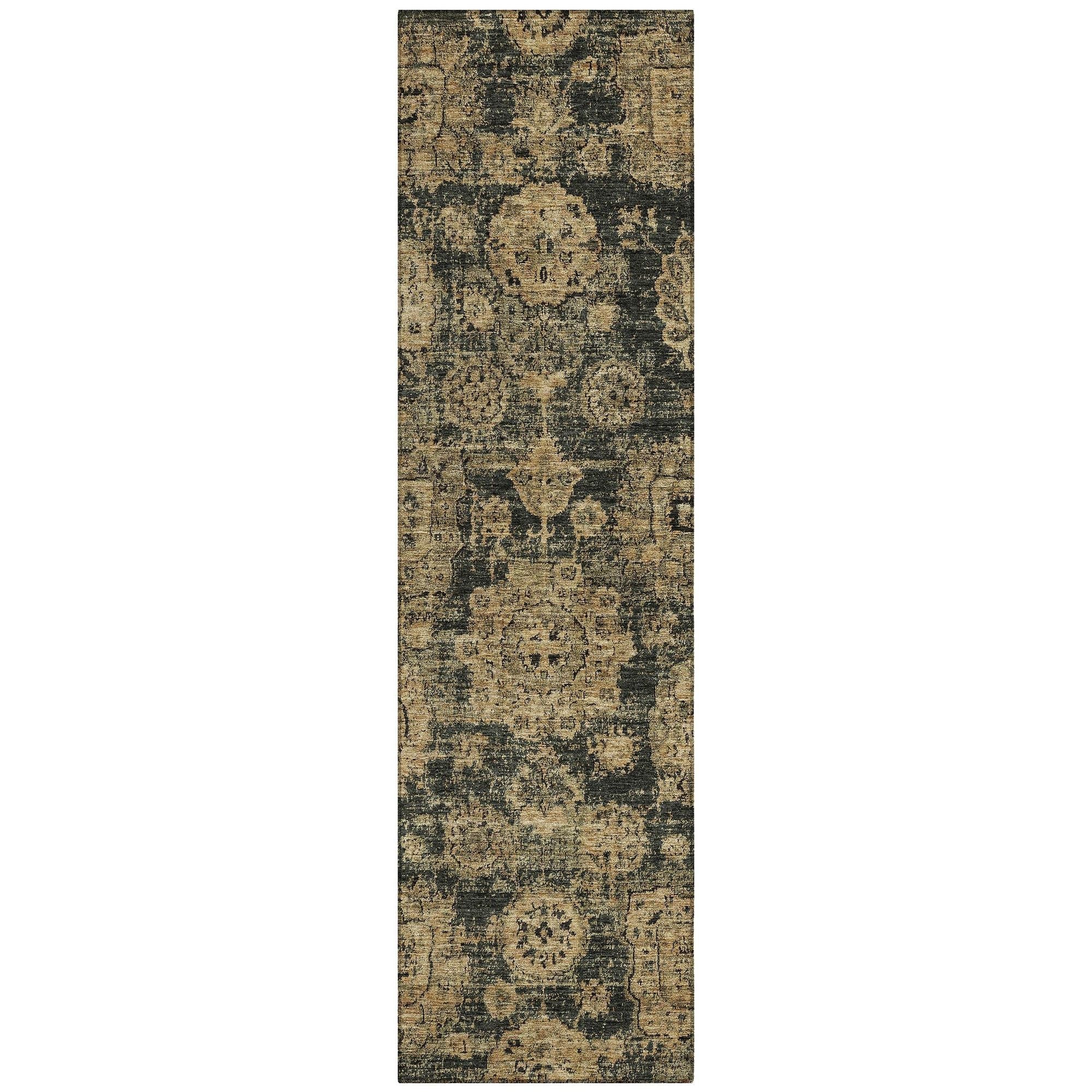 Machine Washable Charcoal Gray Rug - Indoor / Outdoor - Kids / Pet Friendly Floral Print Rug