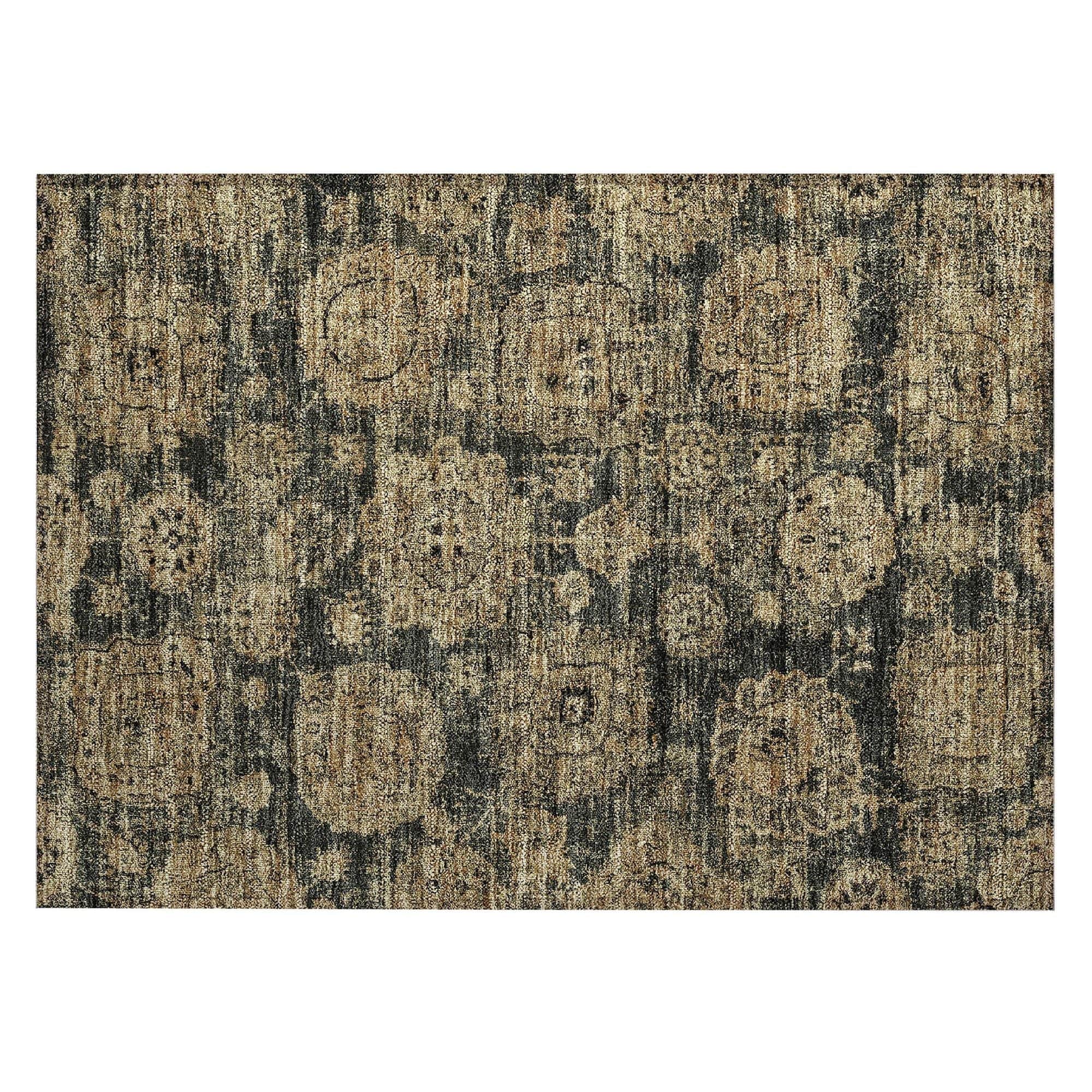 Machine Washable Charcoal Gray Rug - Indoor / Outdoor - Kids / Pet Friendly Floral Print Rug