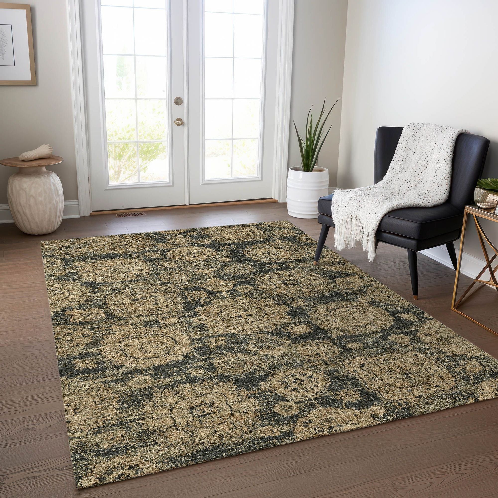 Machine Made ACN634 Charcoal Gray Rugs