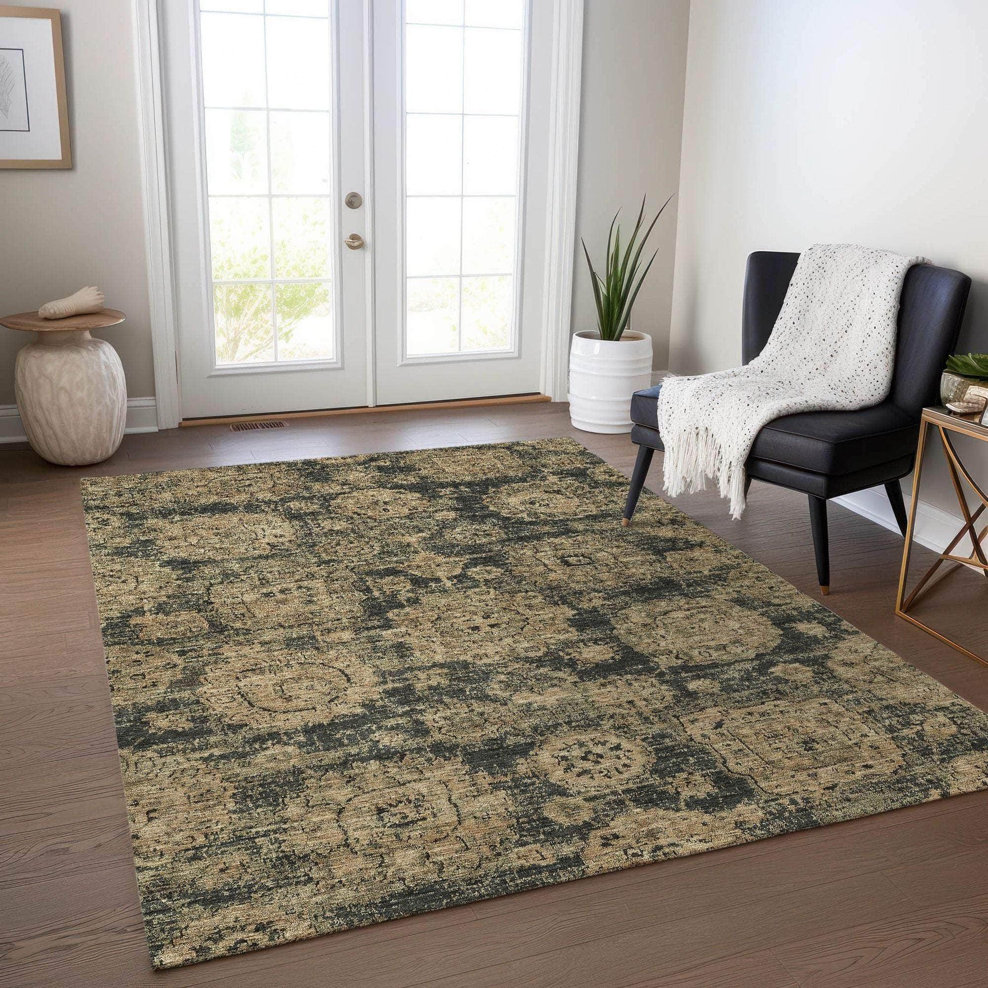 Machine Made ACN634 Charcoal Gray Rugs