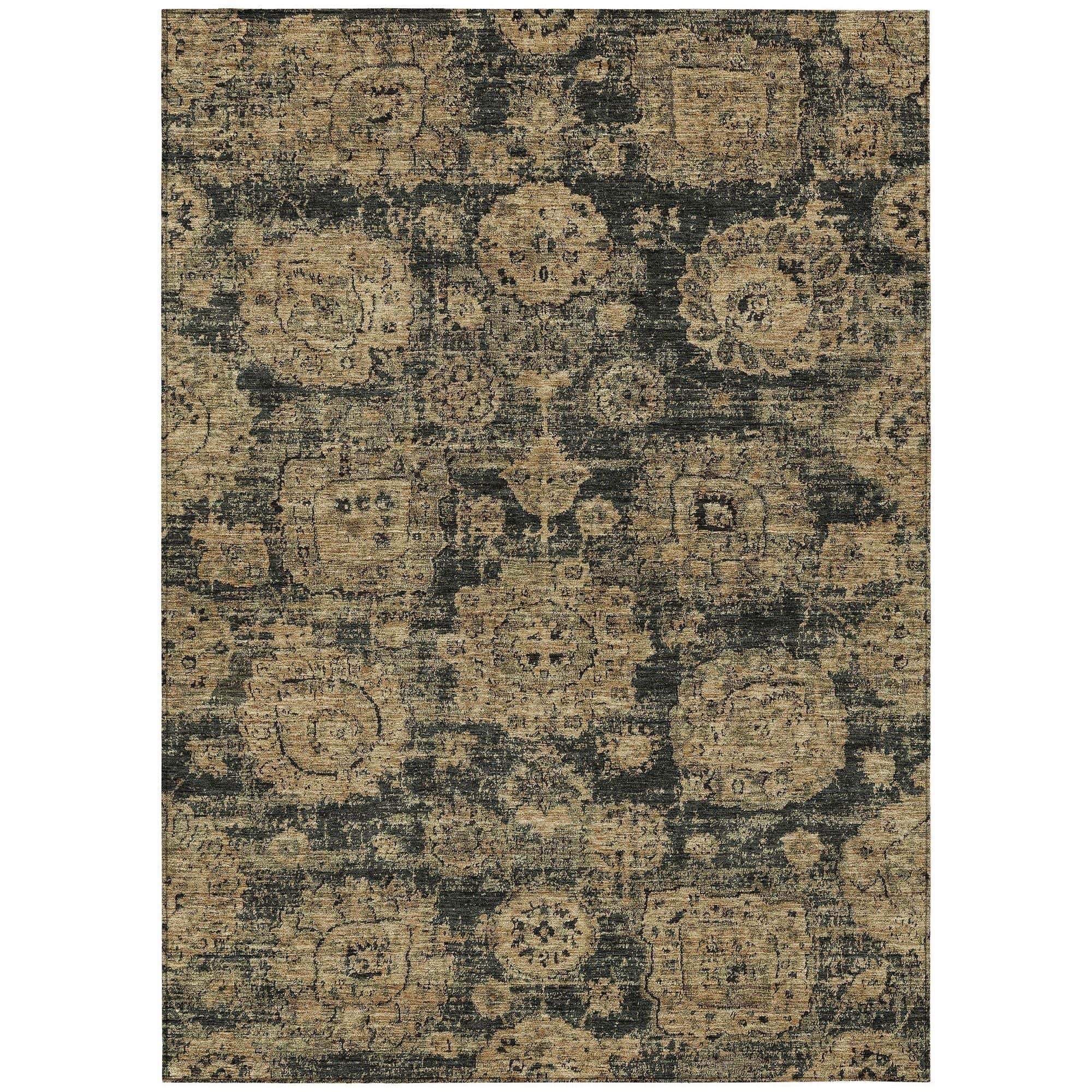 Machine Washable Charcoal Gray Rug - Indoor / Outdoor - Kids / Pet Friendly Floral Print Rug