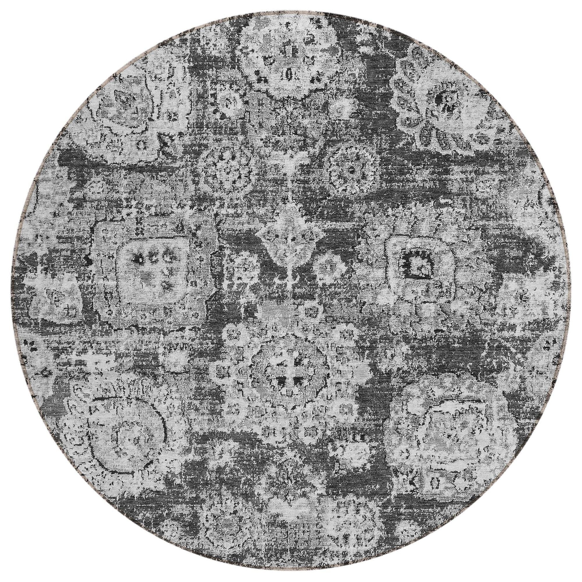 Machine Washable Gray Rug - Indoor / Outdoor - Kids / Pet Friendly Floral Print Rug