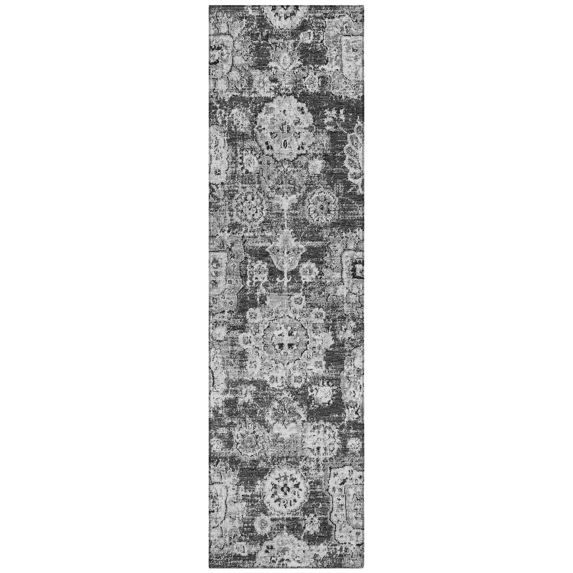 Machine Washable Gray Rug - Indoor / Outdoor - Kids / Pet Friendly Floral Print Rug