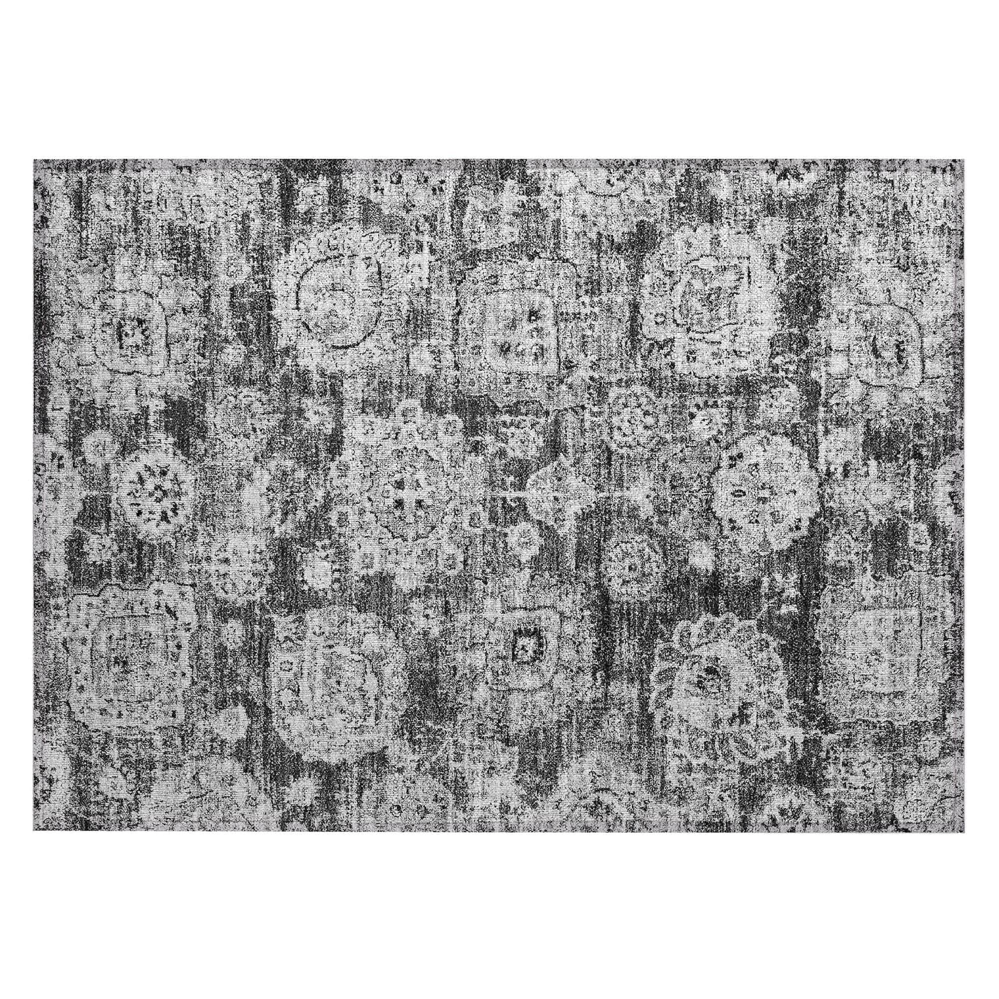 Machine Washable Gray Rug - Indoor / Outdoor - Kids / Pet Friendly Floral Print Rug