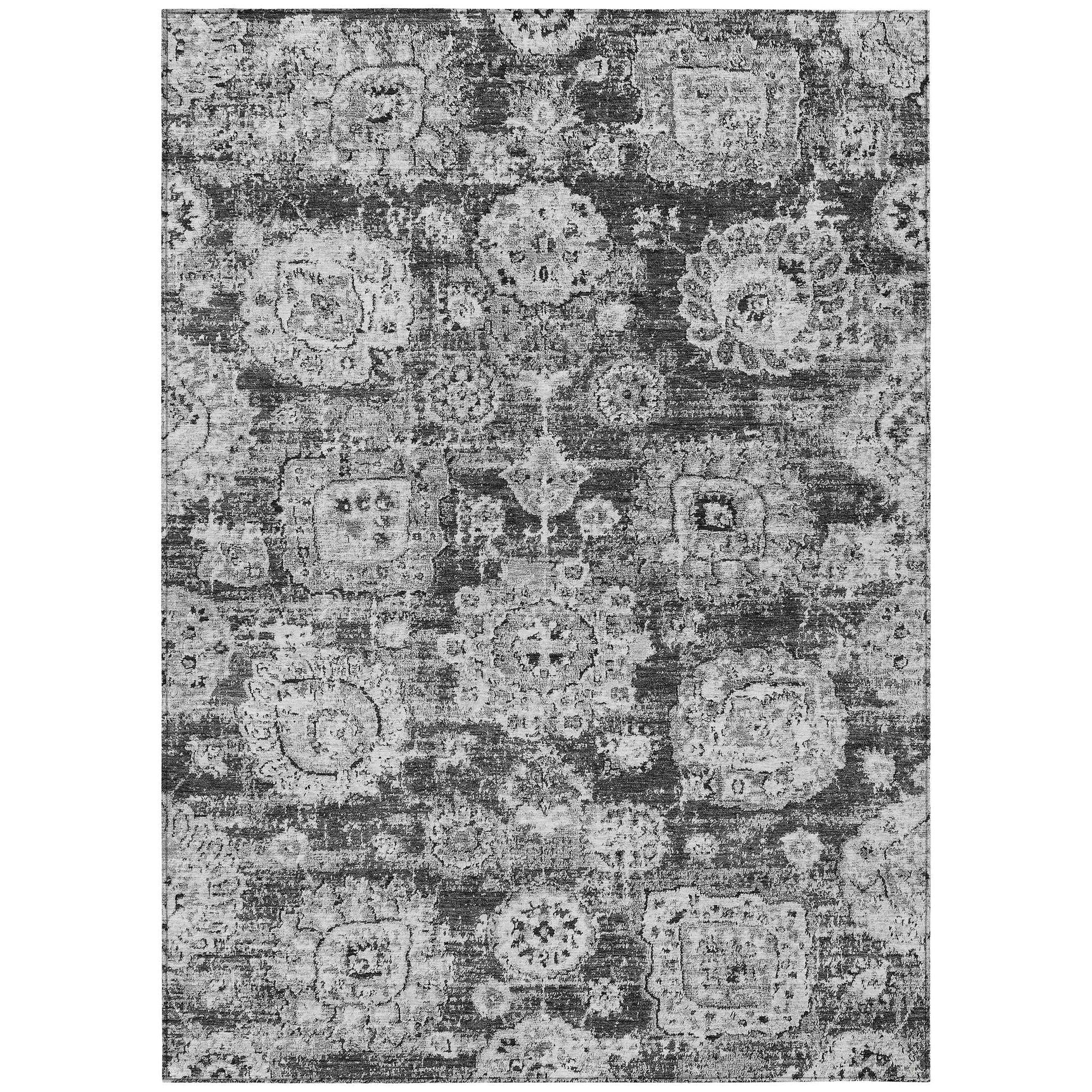 Machine Washable Gray Rug - Indoor / Outdoor - Kids / Pet Friendly Floral Print Rug