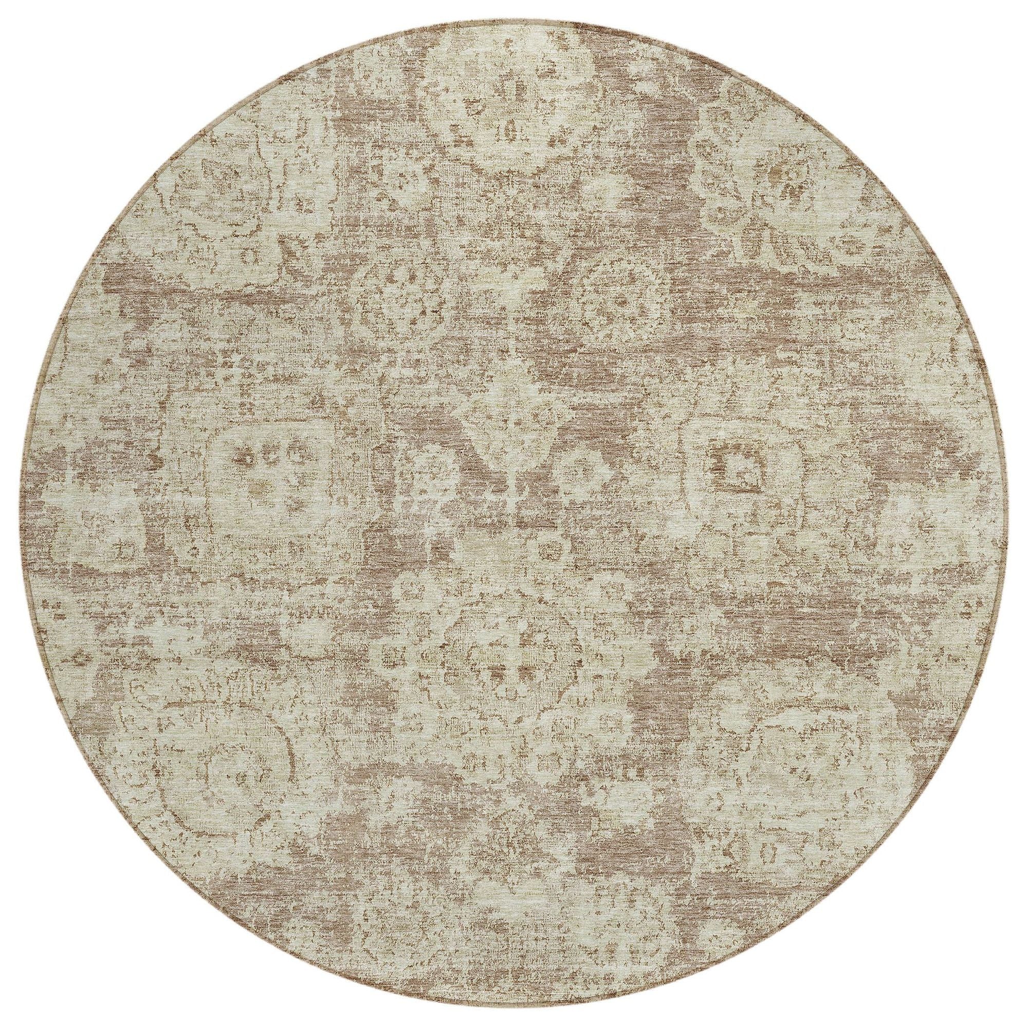 Machine Washable Mocha Brown Rug - Indoor / Outdoor - Kids / Pet Friendly Floral Print Rug