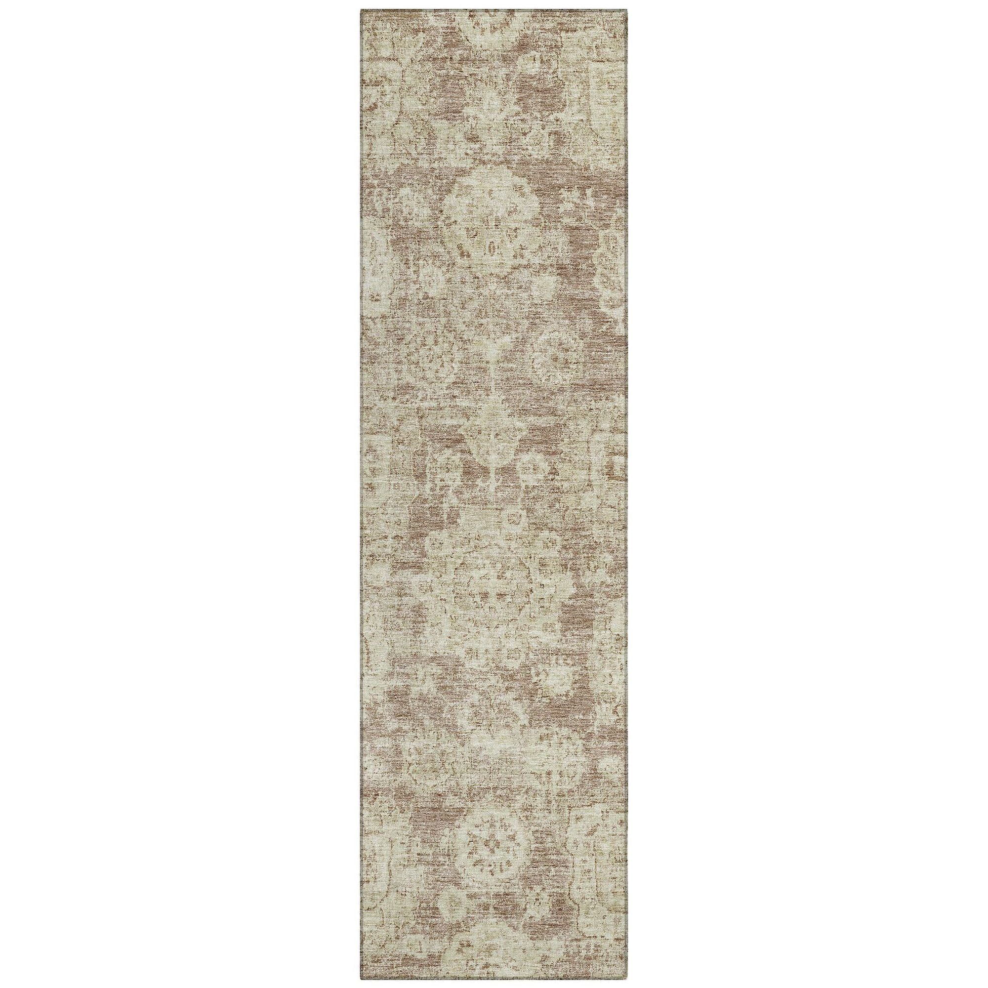 Machine Washable Mocha Brown Rug - Indoor / Outdoor - Kids / Pet Friendly Floral Print Rug