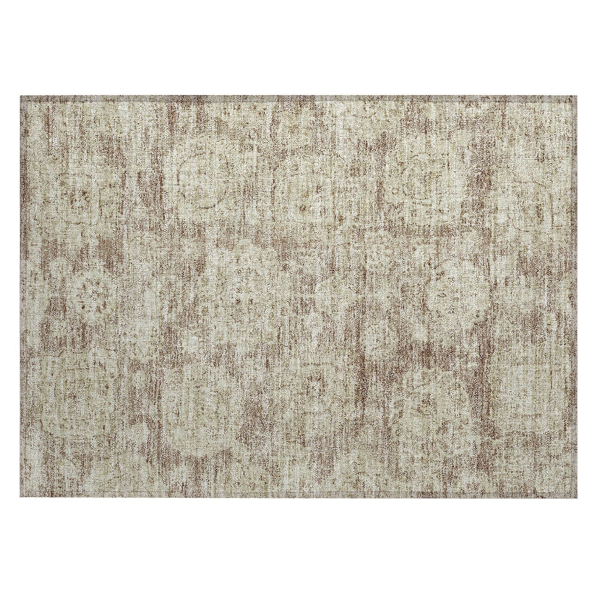 Machine Washable Mocha Brown Rug - Indoor / Outdoor - Kids / Pet Friendly Floral Print Rug