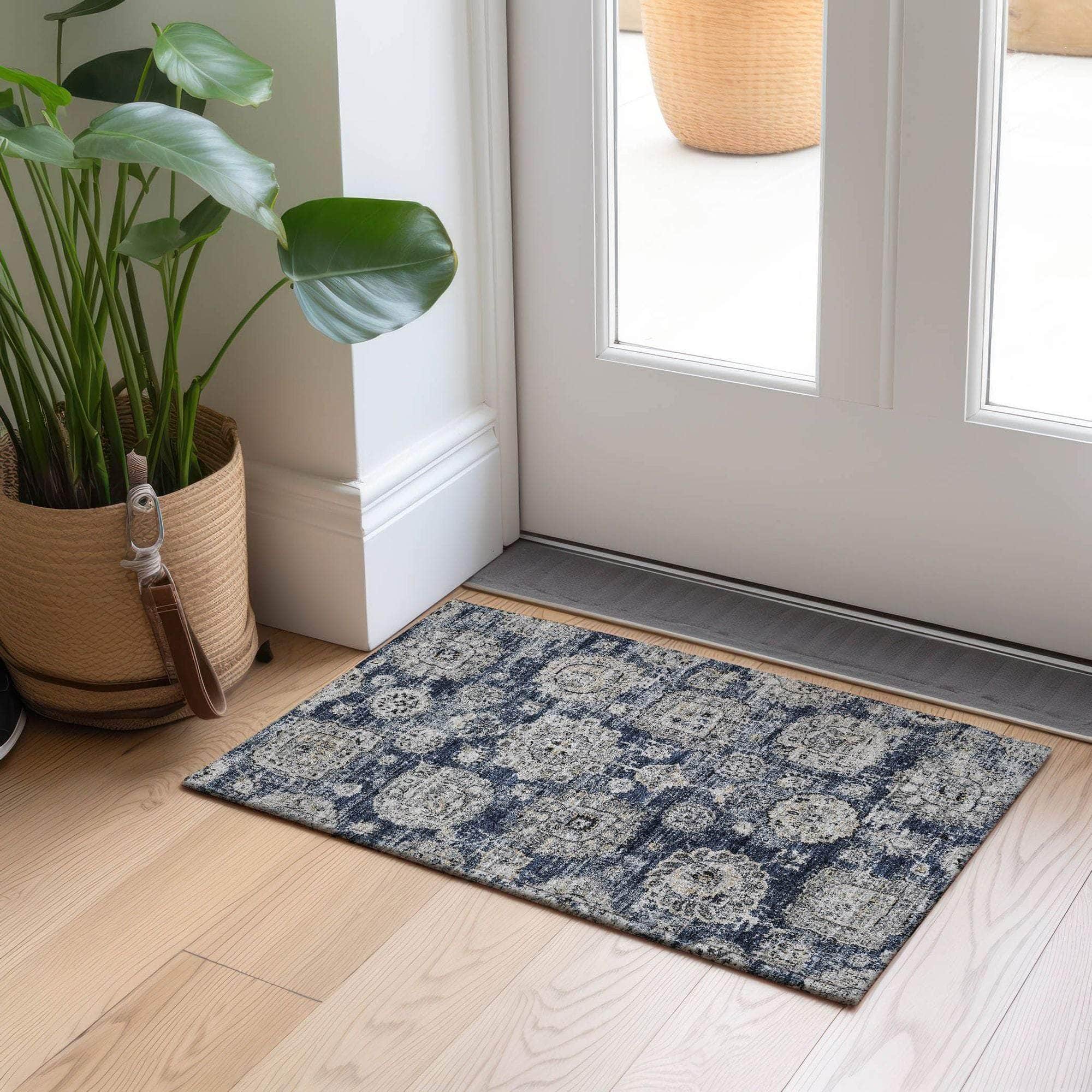 Machine Made ACN634 Navy Blue Rugs