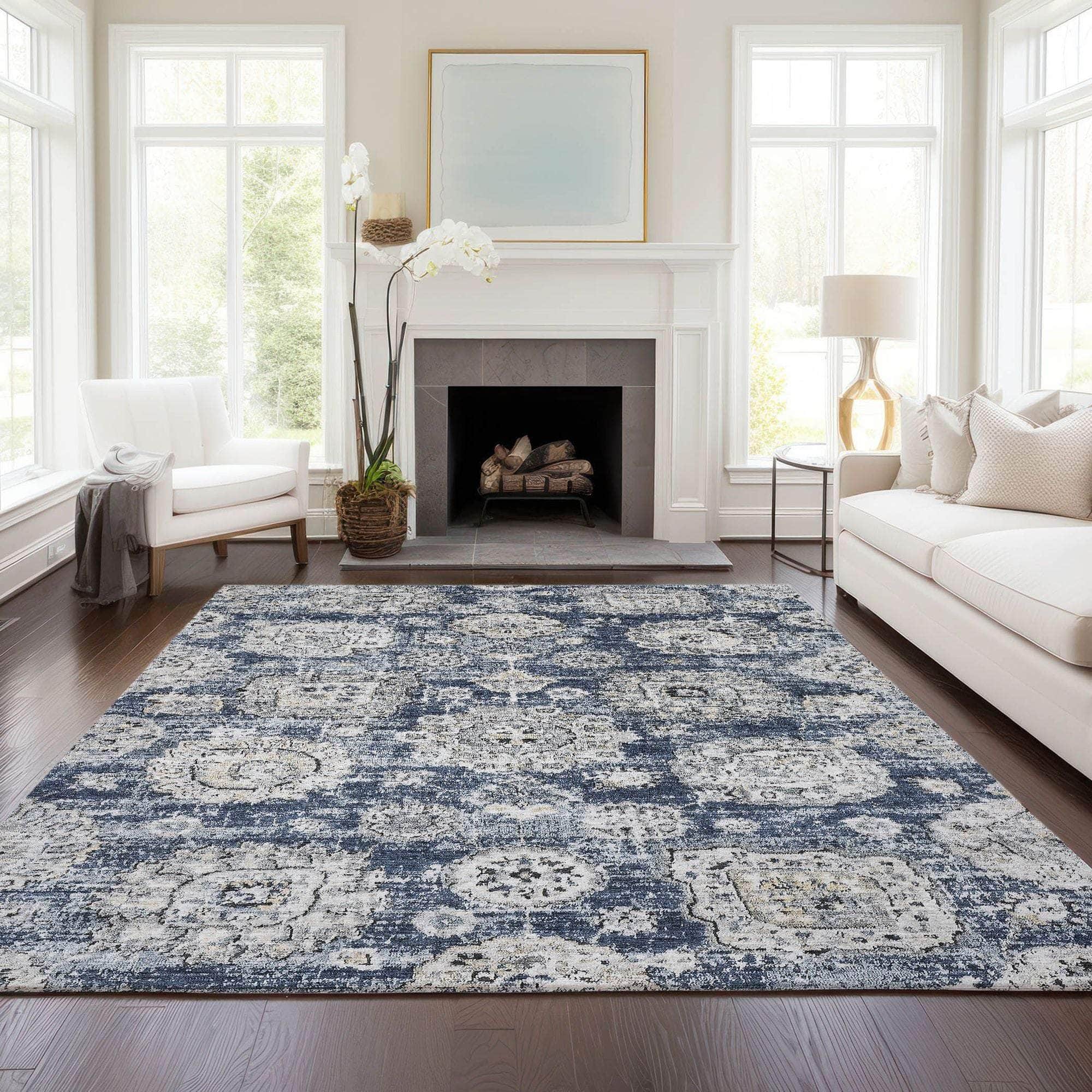Machine Made ACN634 Navy Blue Rugs