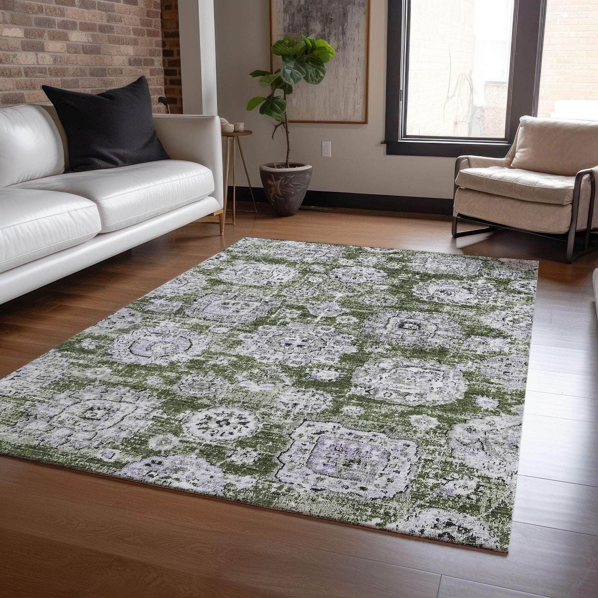 Machine Made ACN634 Olive Green Rugs