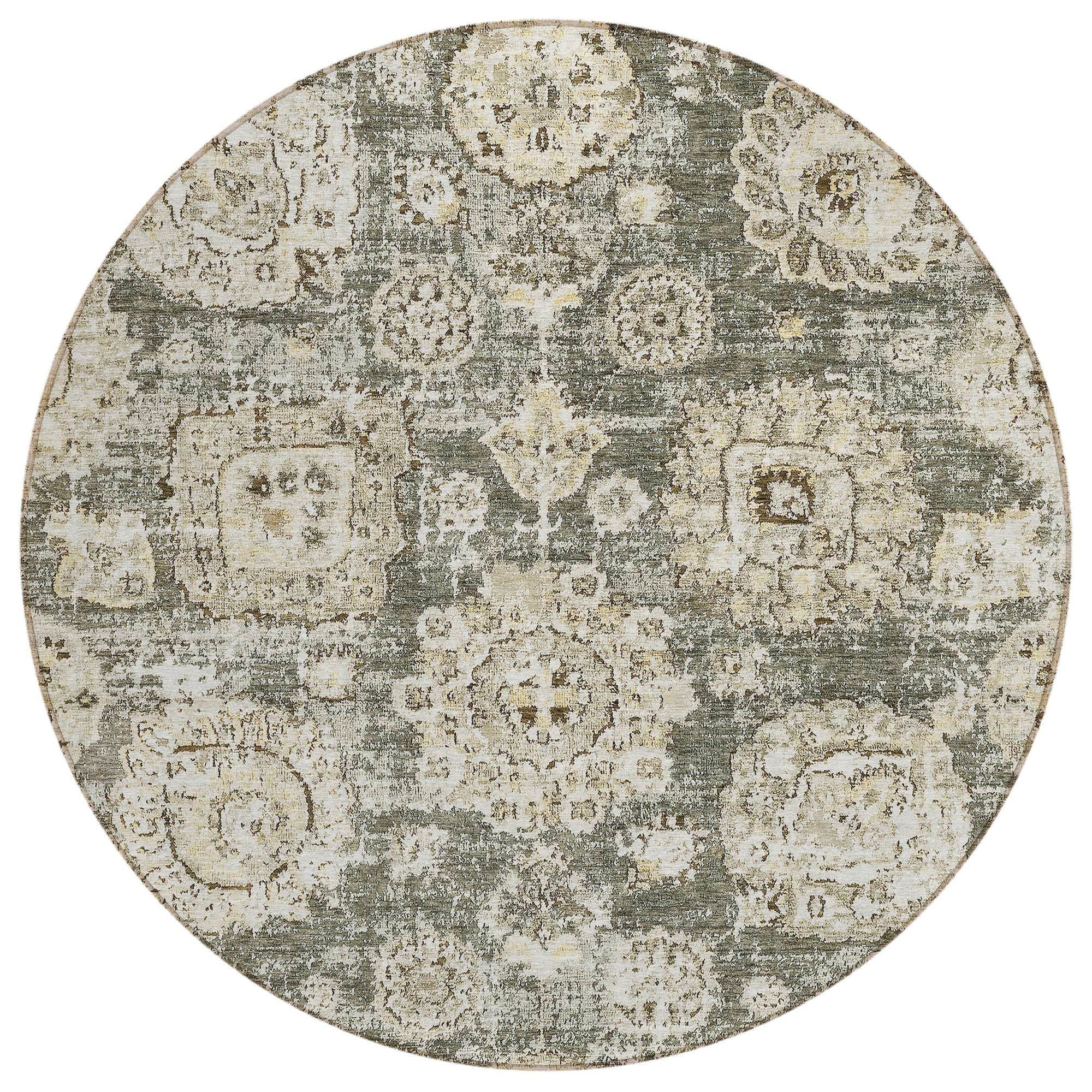 Machine Washable Taupe Brown Rug - Indoor / Outdoor - Kids / Pet Friendly Floral Print Rug
