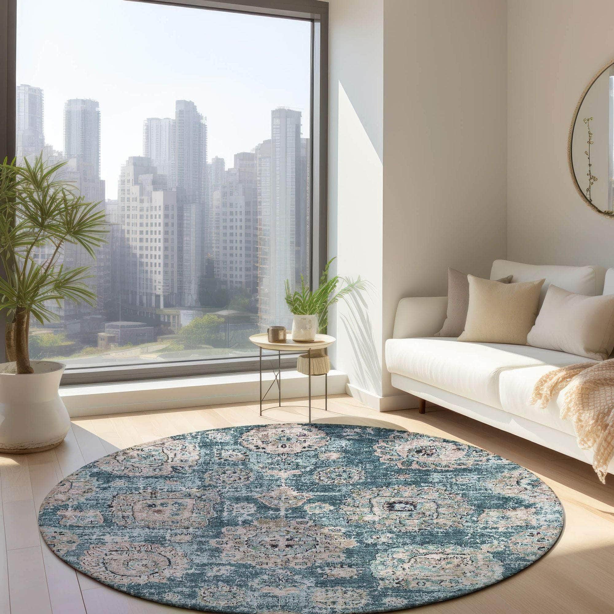 Machine Made ACN634 Teal Rugs