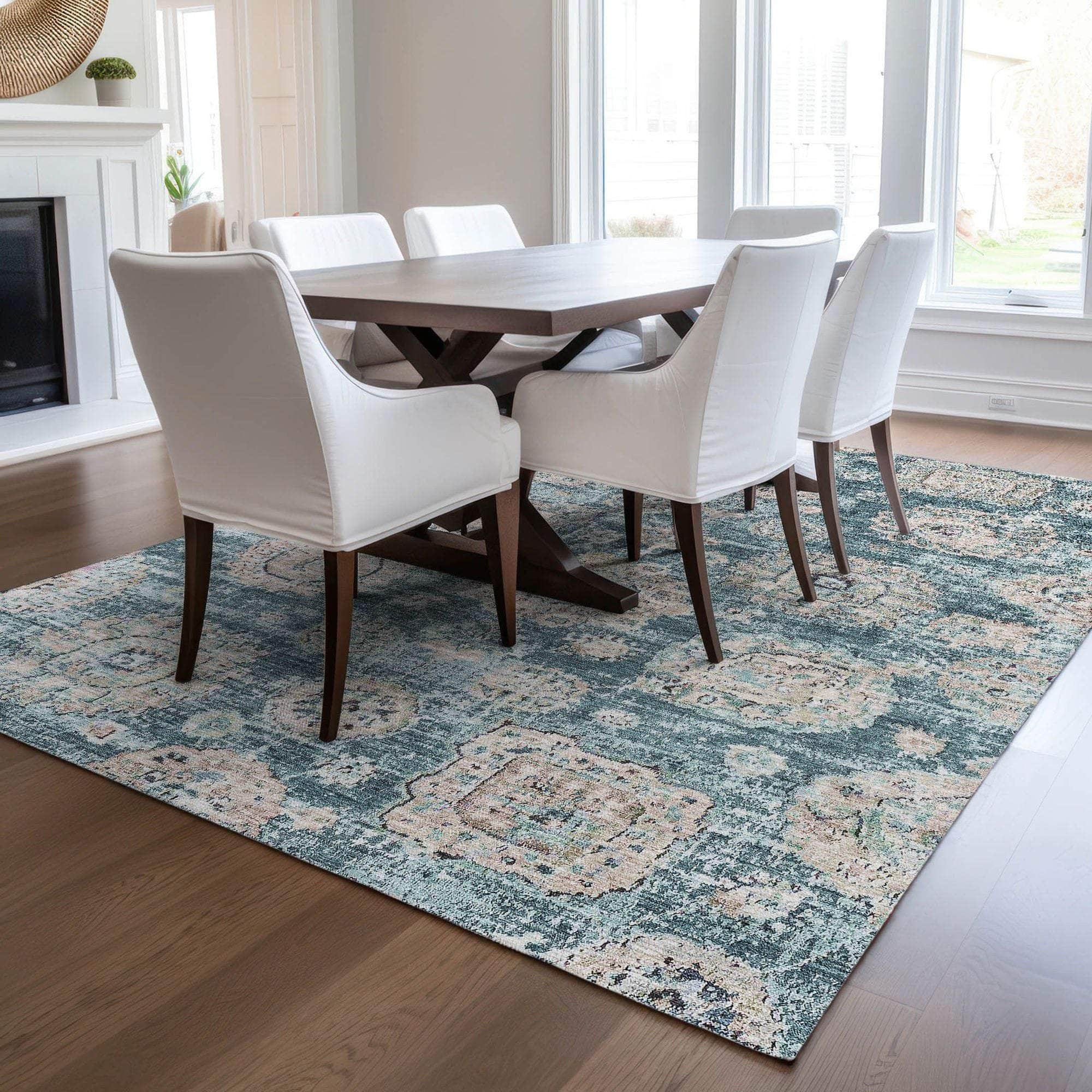 Machine Made ACN634 Teal Rugs
