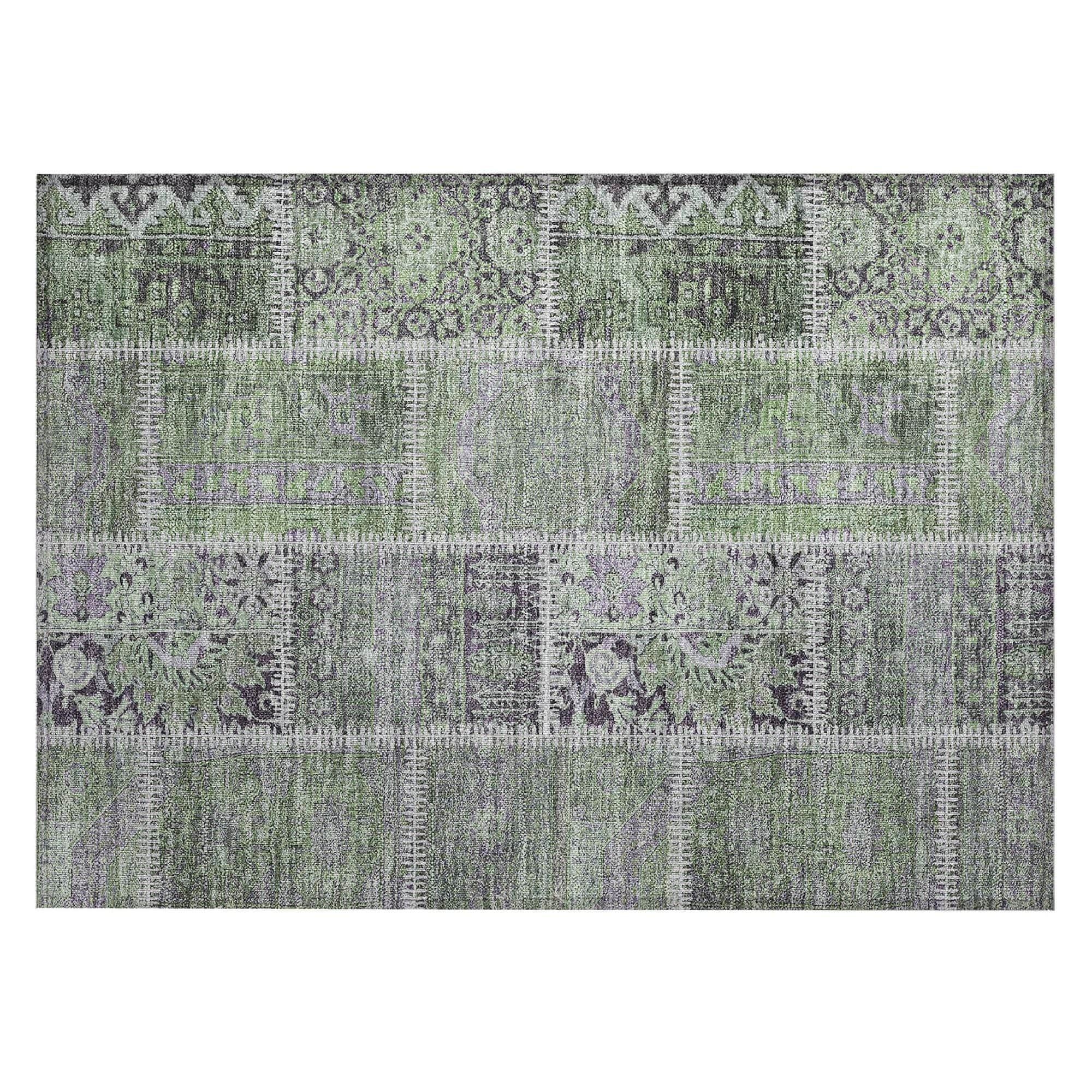 Machine Washable Green Rug - Indoor / Outdoor - Kids / Pet Friendly Patchwork Print Rug