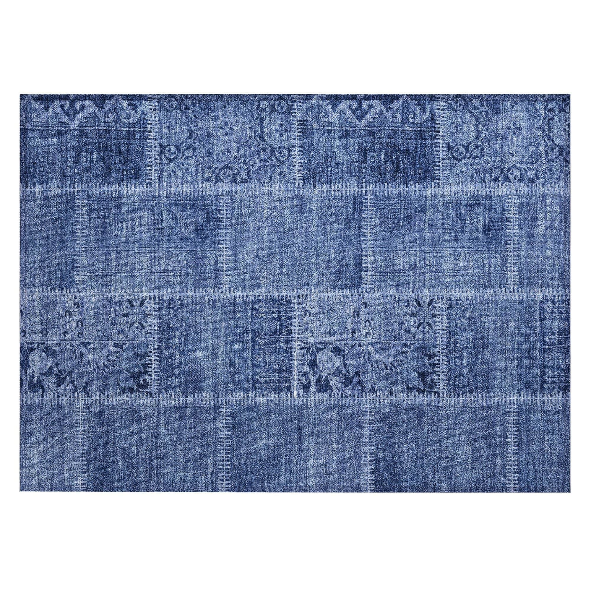 Machine Washable Navy Blue Rug - Indoor / Outdoor - Kids / Pet Friendly Patchwork Print Rug