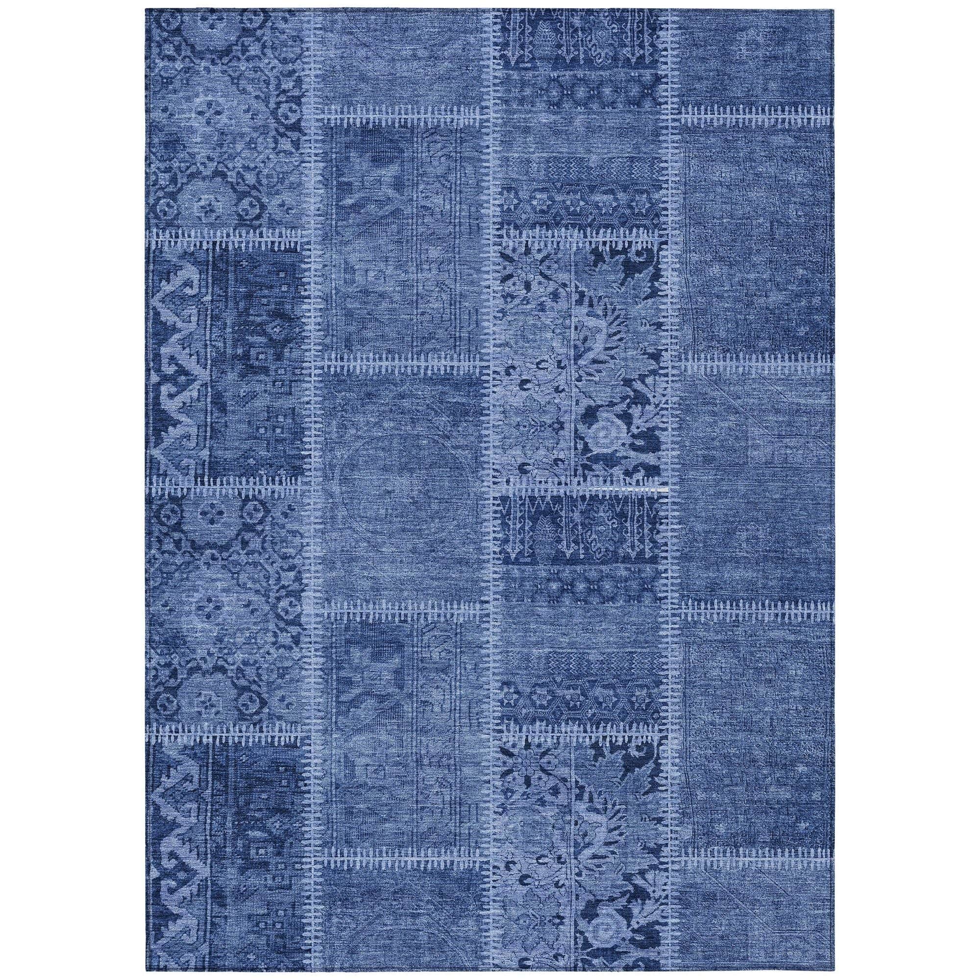 Machine Washable Navy Blue Rug - Indoor / Outdoor - Kids / Pet Friendly Patchwork Print Rug