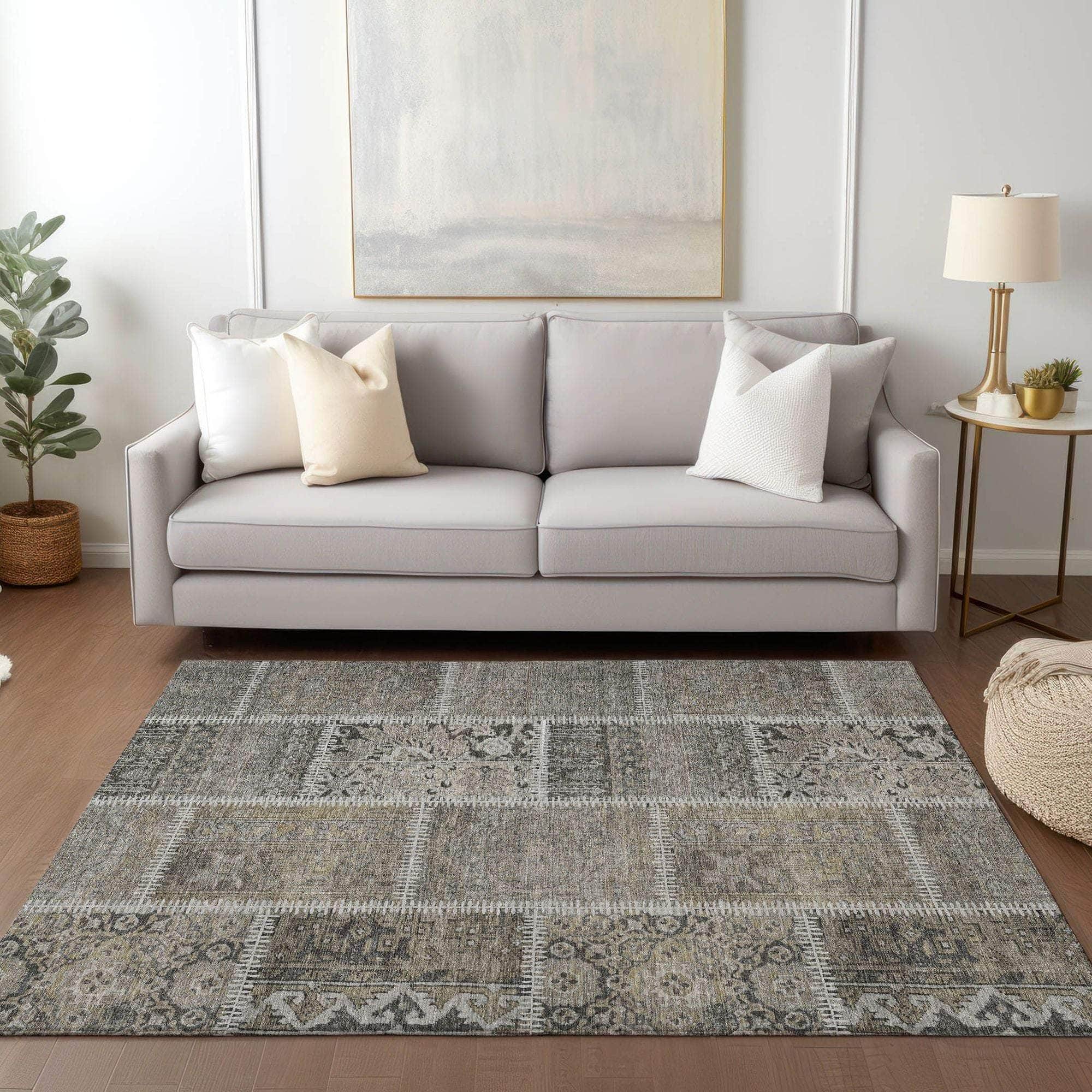 Machine Made ACN635 Taupe Brown Rugs