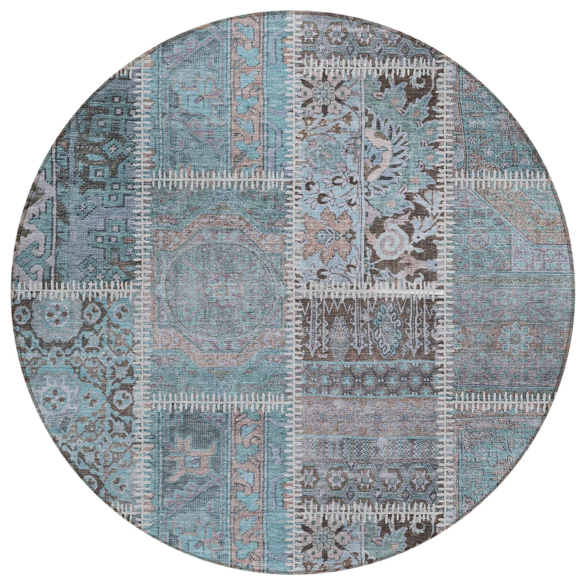 Machine Washable Teal Rug - Indoor / Outdoor - Kids / Pet Friendly Patchwork Print Rug