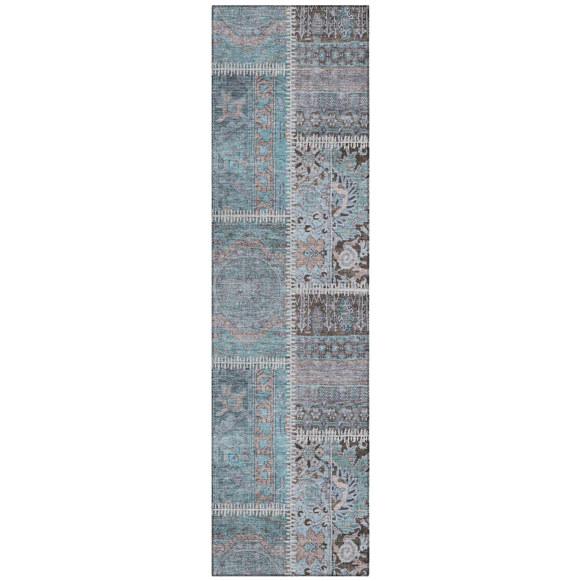 Machine Washable Teal Rug - Indoor / Outdoor - Kids / Pet Friendly Patchwork Print Rug