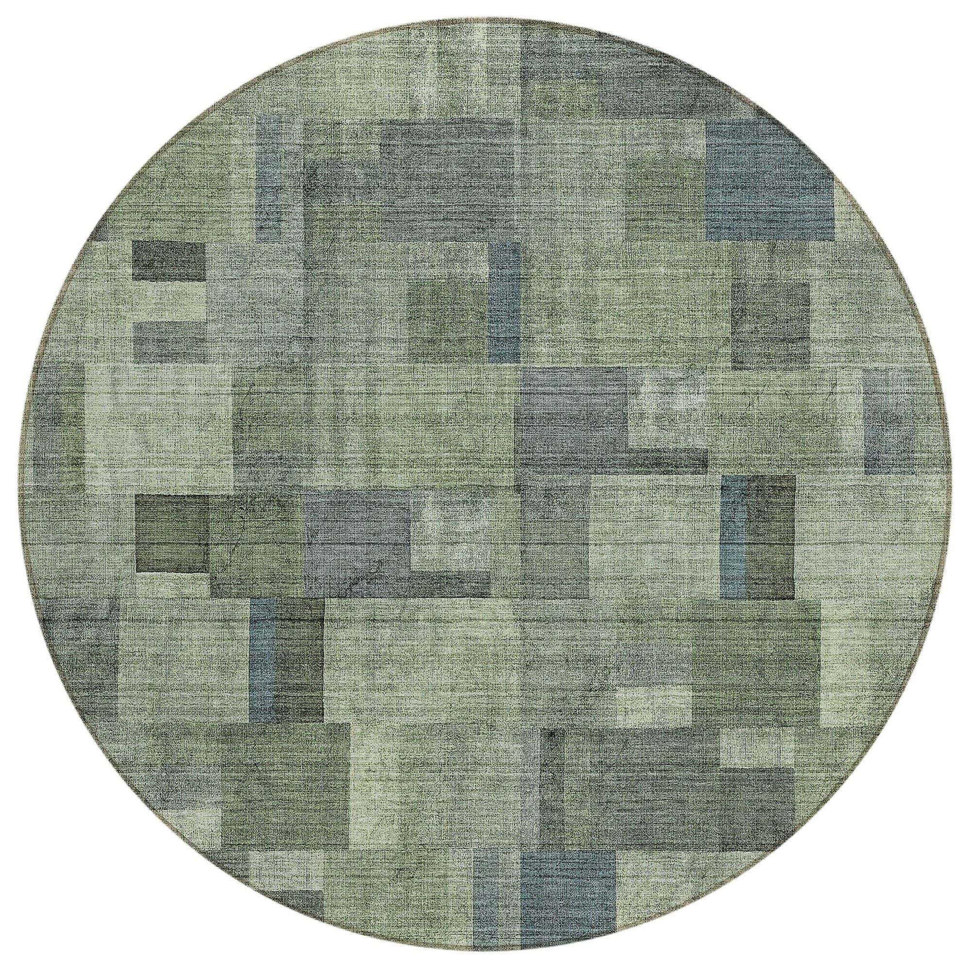 Machine Washable Green Rug - Indoor / Outdoor - Kids / Pet Friendly Squares Print Rug
