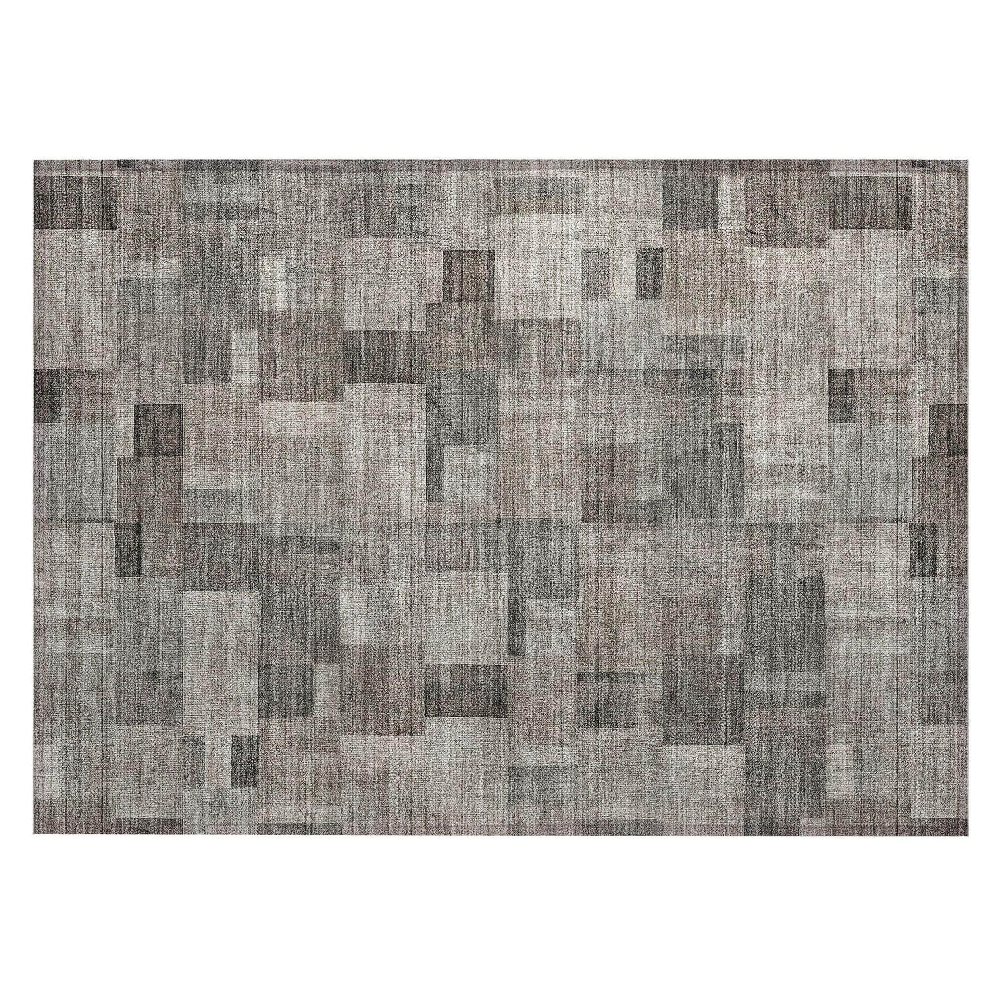 Machine Washable Taupe Brown Rug - Indoor / Outdoor - Kids / Pet Friendly Squares Print Rug