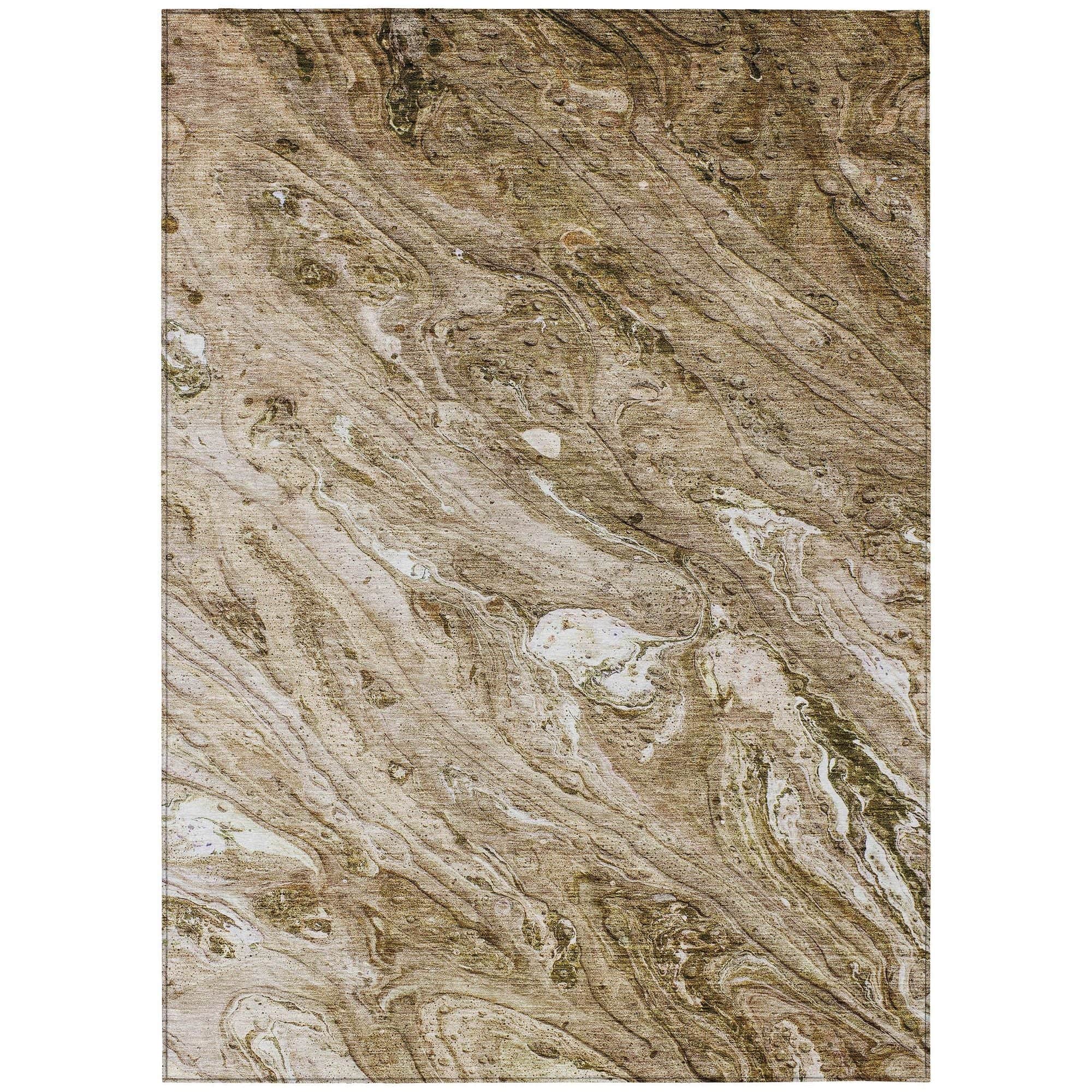 Machine Washable Brown Rug - Indoor / Outdoor - Kids / Pet Friendly Abstract Print Rug