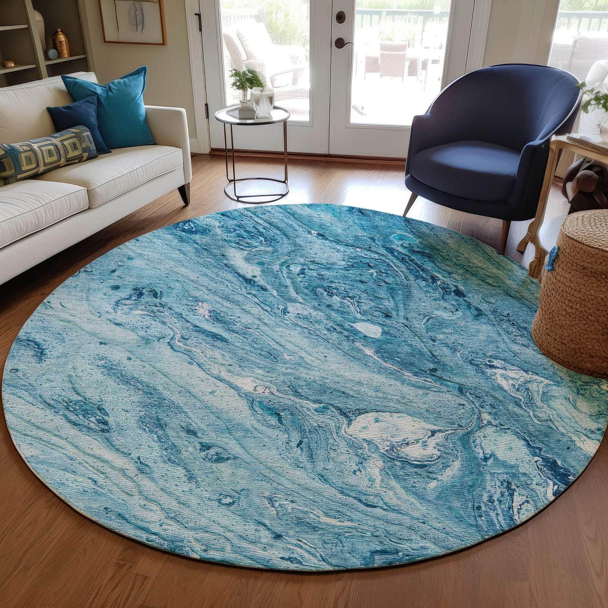 Machine Made ACN640 Sky Blue Rugs