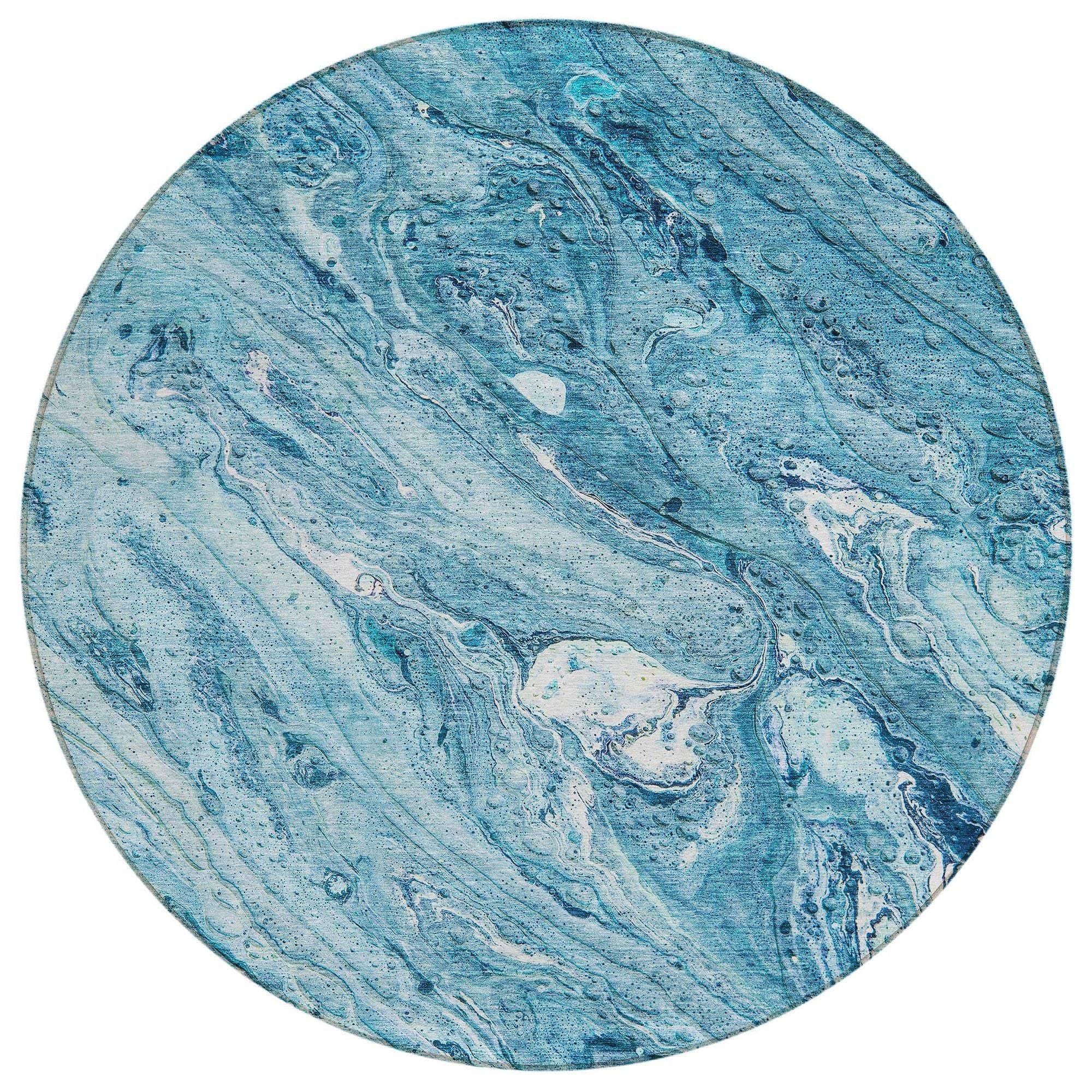 Machine Washable Sky Blue Rug - Indoor / Outdoor - Kids / Pet Friendly Abstract Print Rug