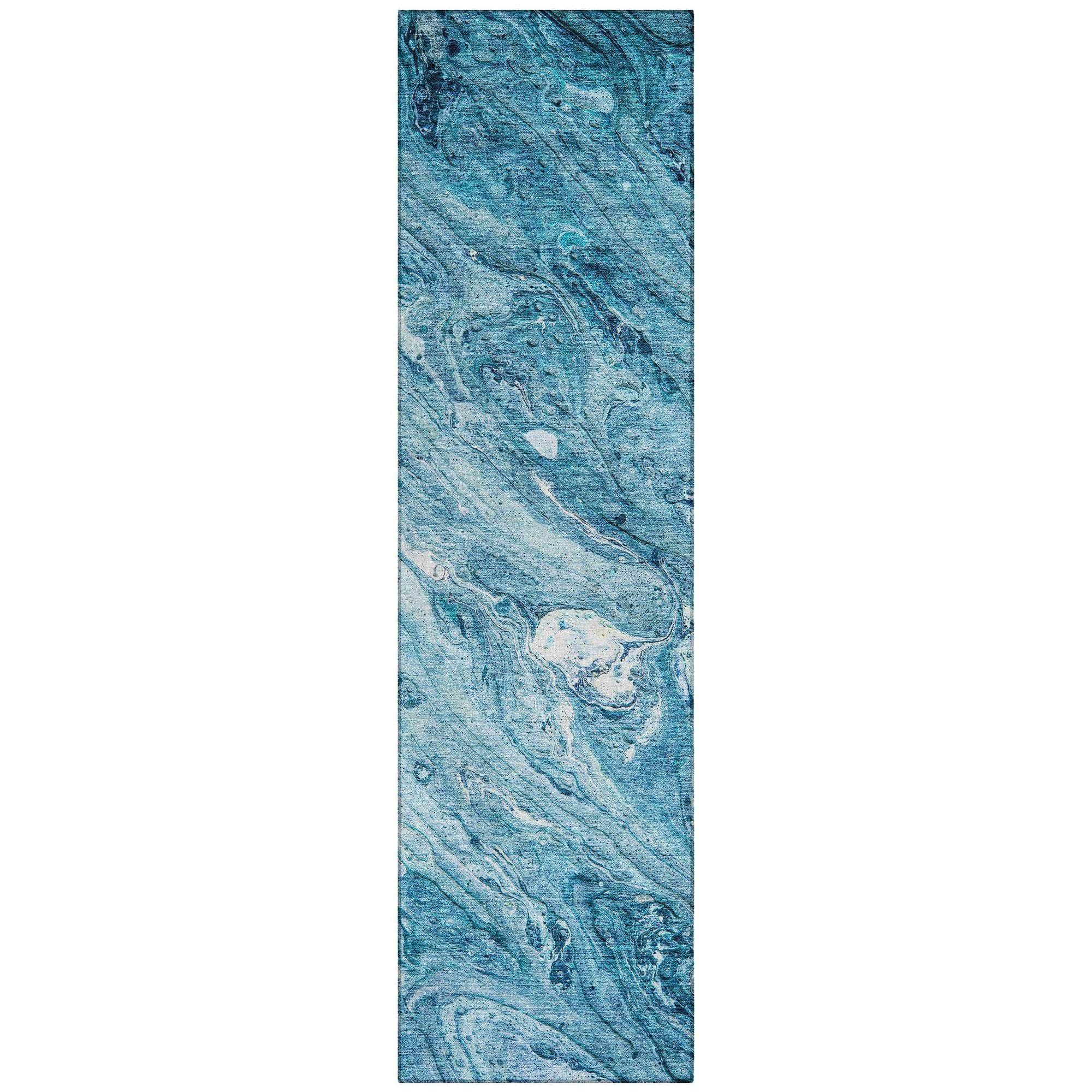 Machine Washable Sky Blue Rug - Indoor / Outdoor - Kids / Pet Friendly Abstract Print Rug