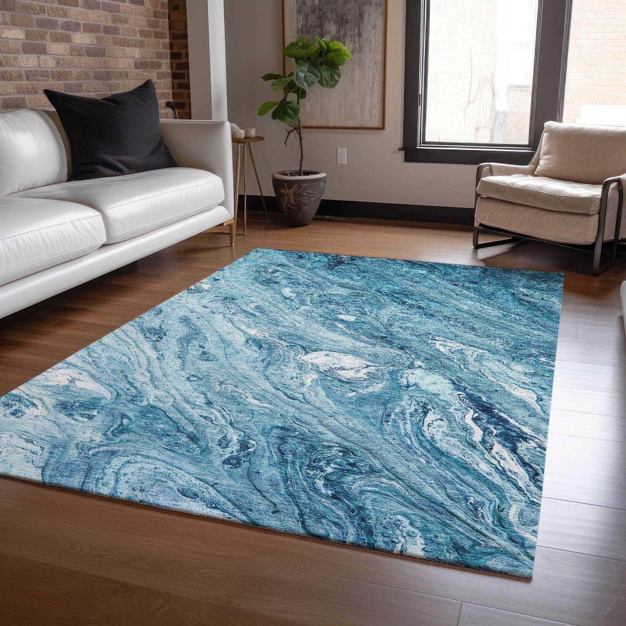 Machine Made ACN640 Sky Blue Rugs