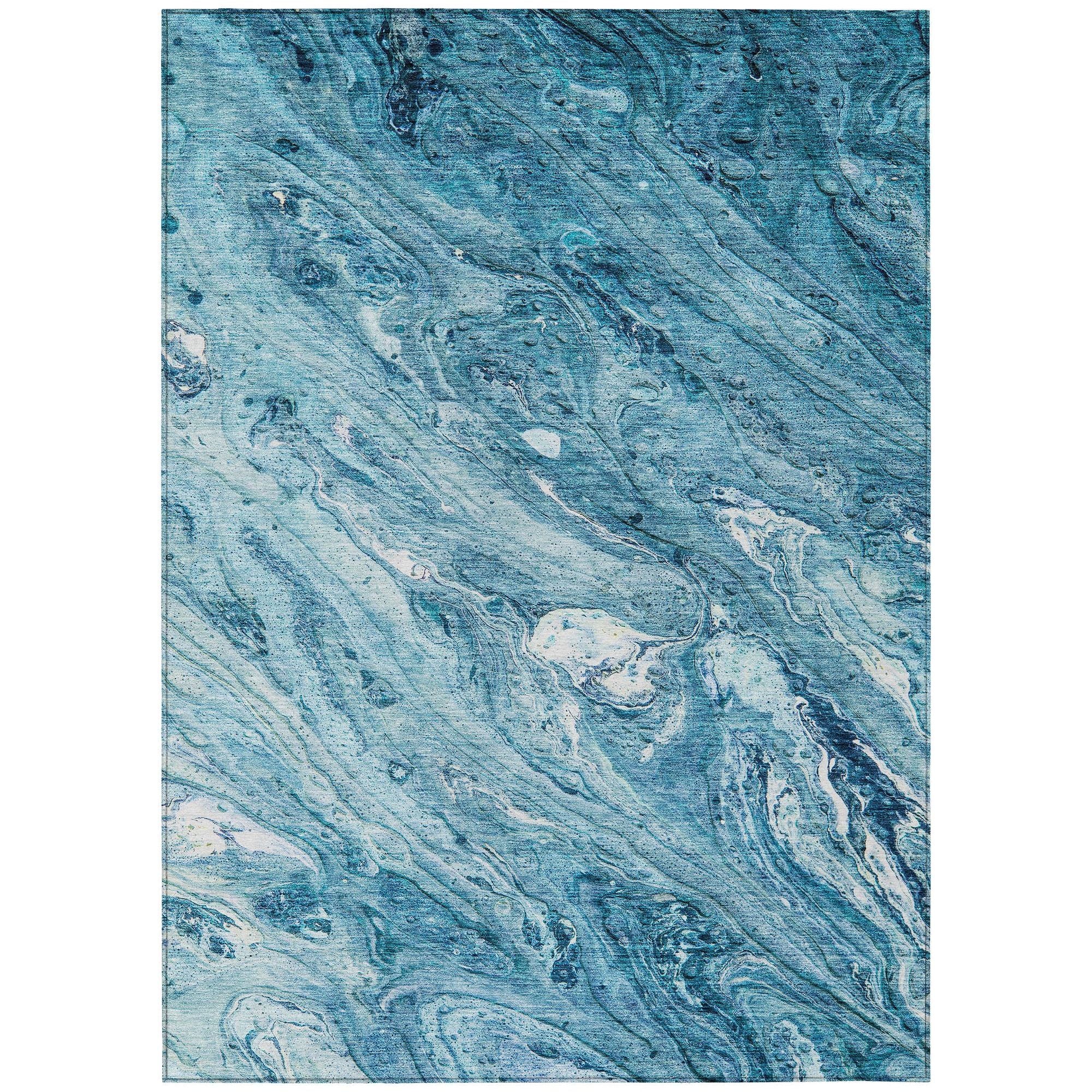 Machine Washable Sky Blue Rug - Indoor / Outdoor - Kids / Pet Friendly Abstract Print Rug