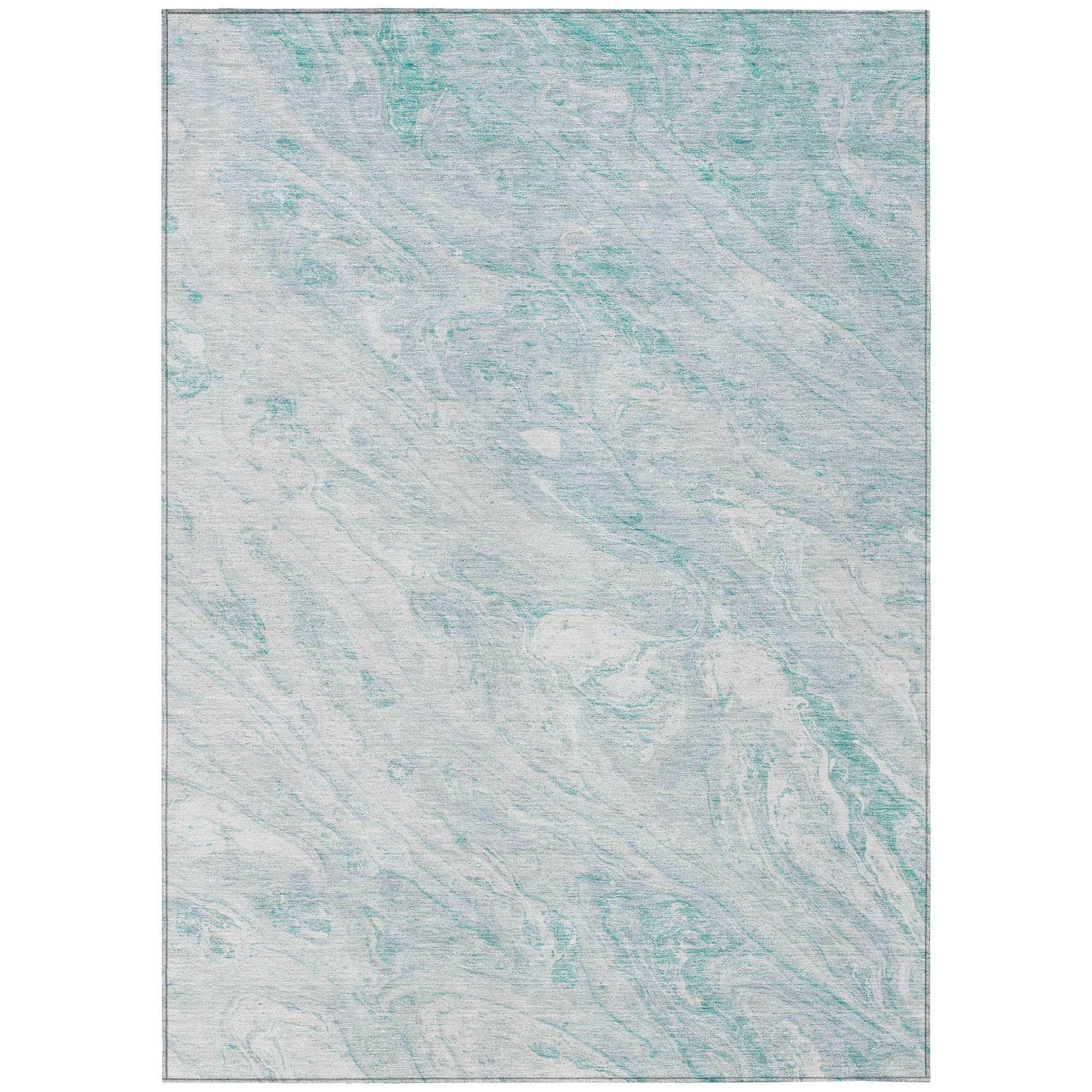 Machine Washable Teal Rug - Indoor / Outdoor - Kids / Pet Friendly Abstract Print Rug