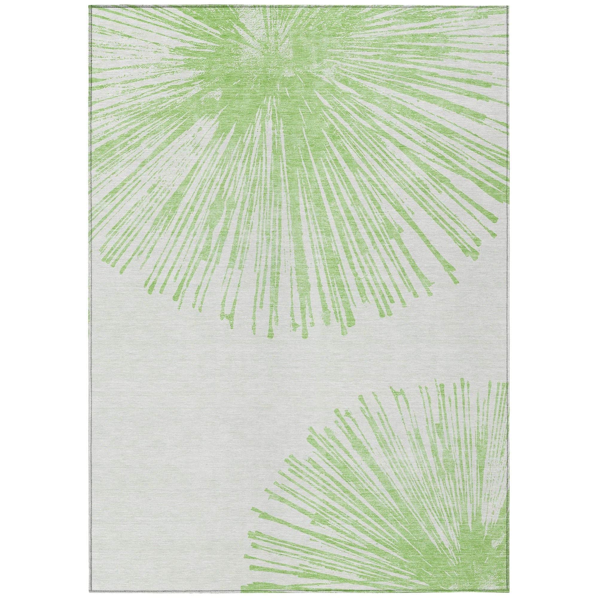 Machine Washable Aloe Green Rug - Indoor / Outdoor - Kids / Pet Friendly Circles Print Rug
