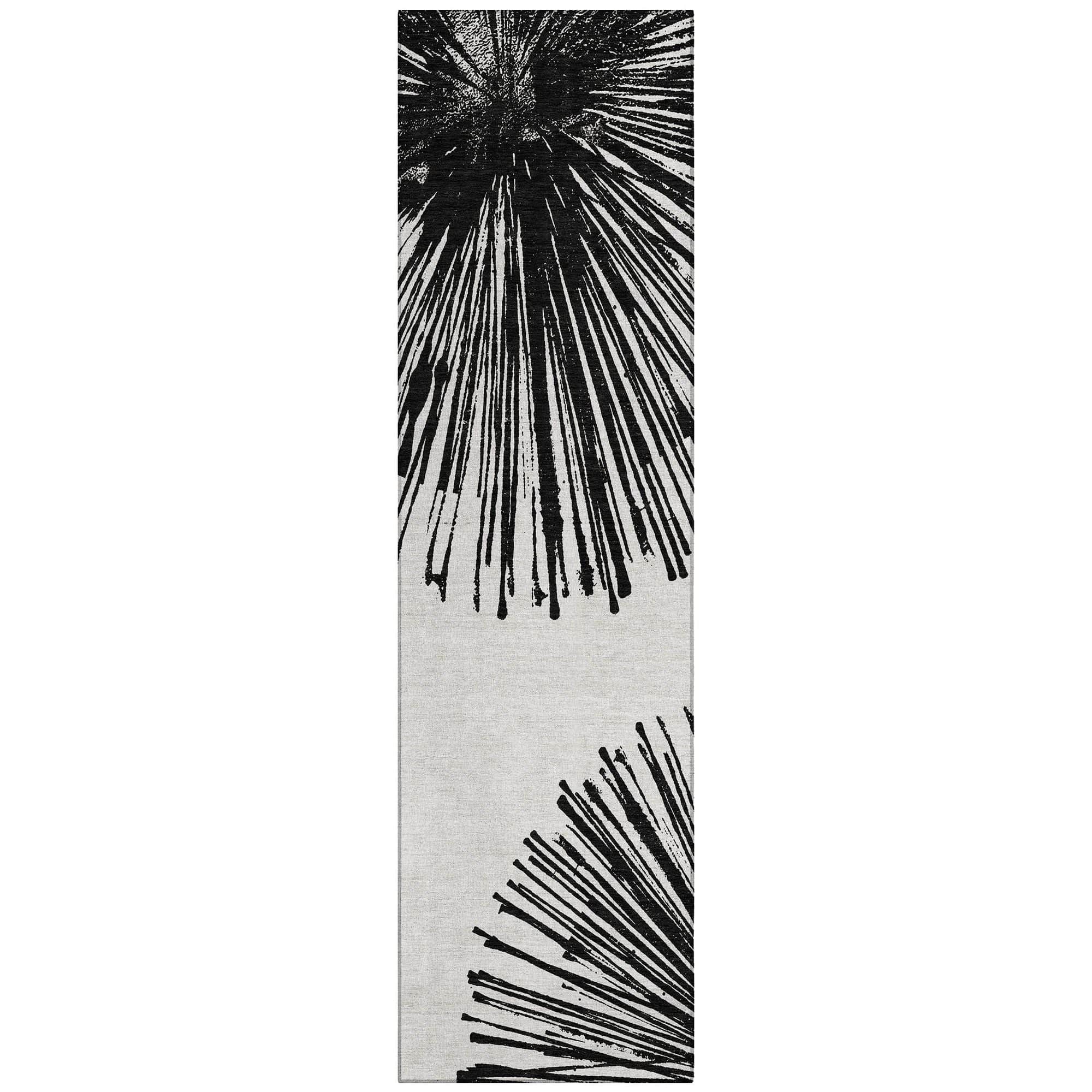 Machine Washable Black Rug - Indoor / Outdoor - Kids / Pet Friendly Circles Print Rug