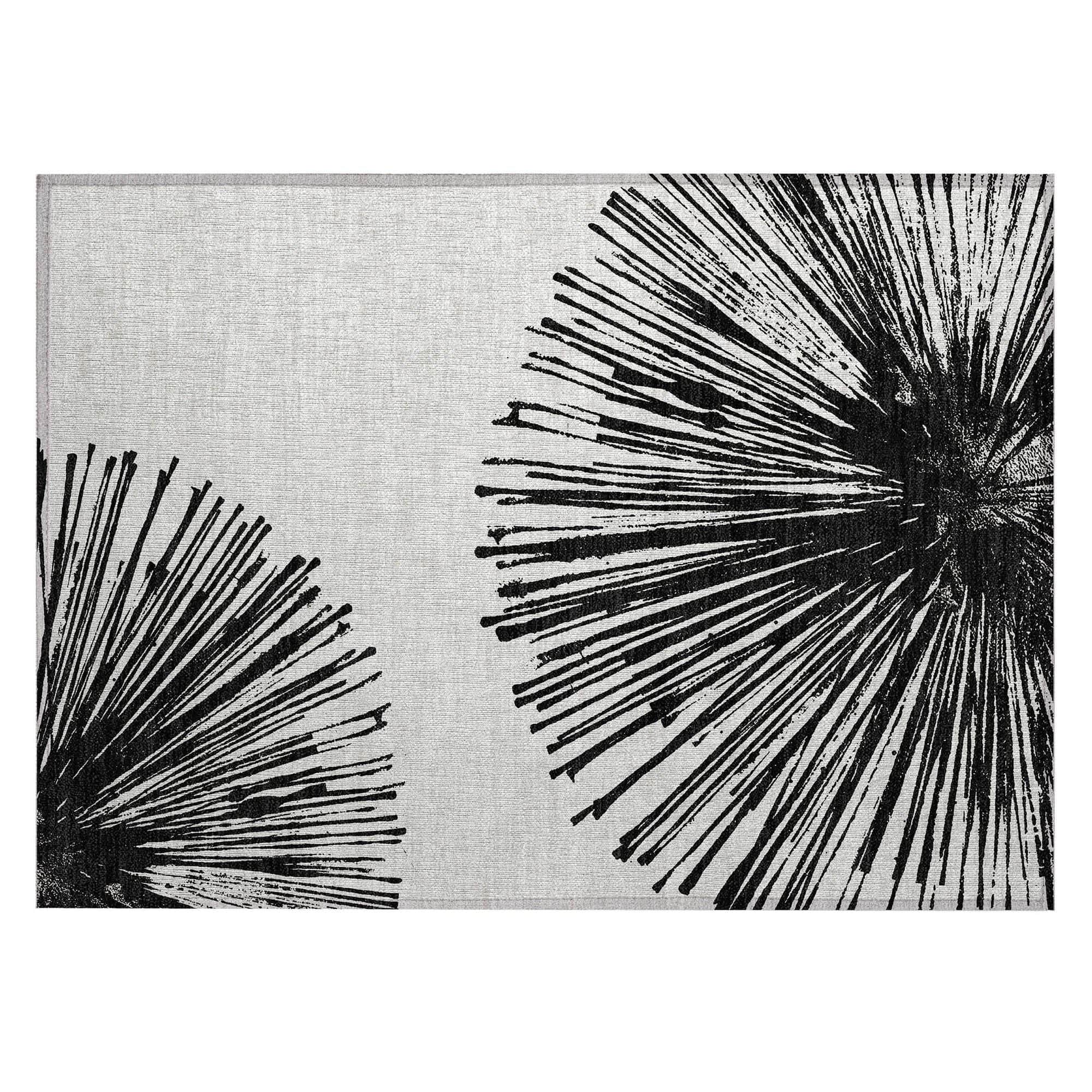 Machine Washable Black Rug - Indoor / Outdoor - Kids / Pet Friendly Circles Print Rug