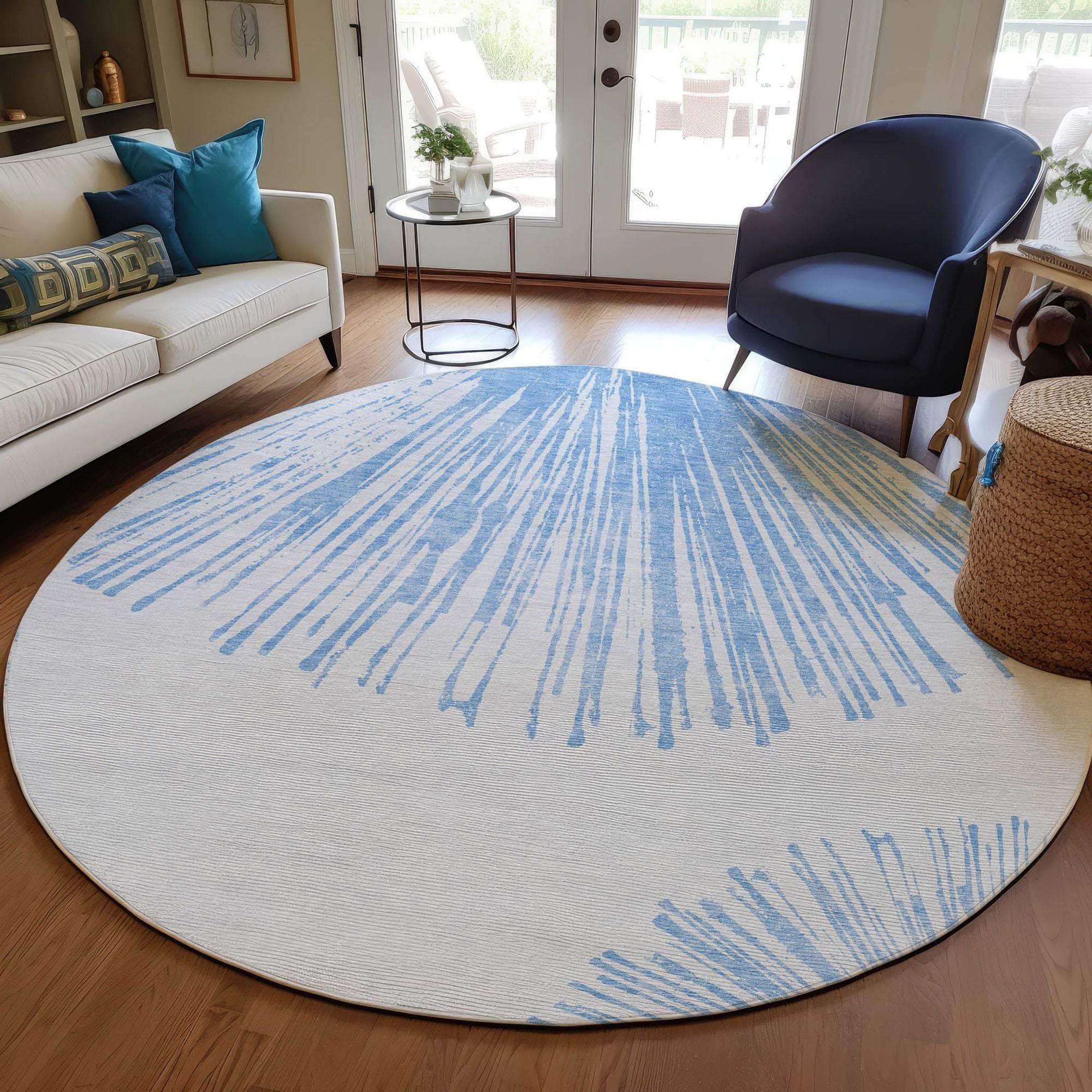 Machine Made ACN642 Denim Blue Rugs