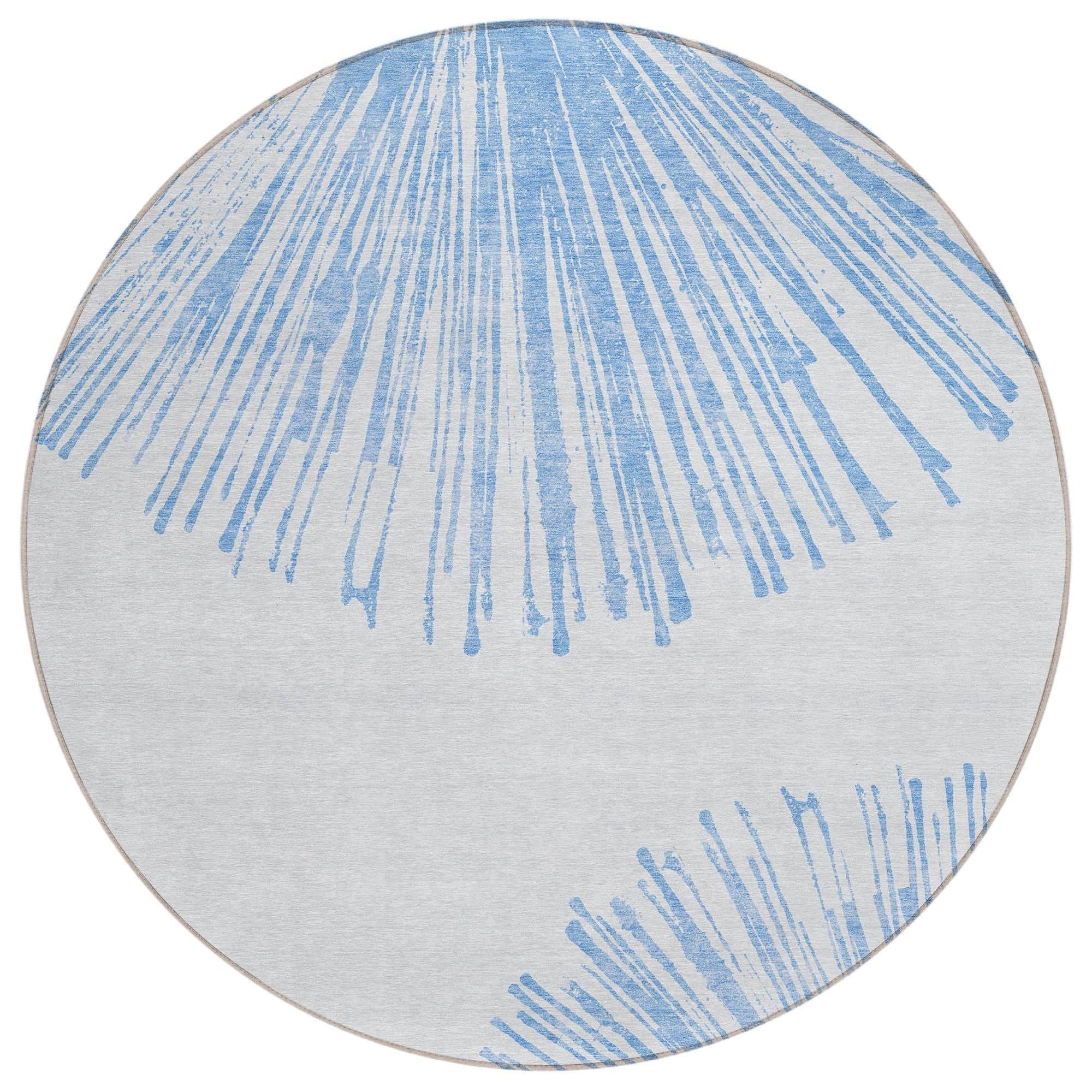 Machine Washable Denim Blue Rug - Indoor / Outdoor - Kids / Pet Friendly Circles Print Rug