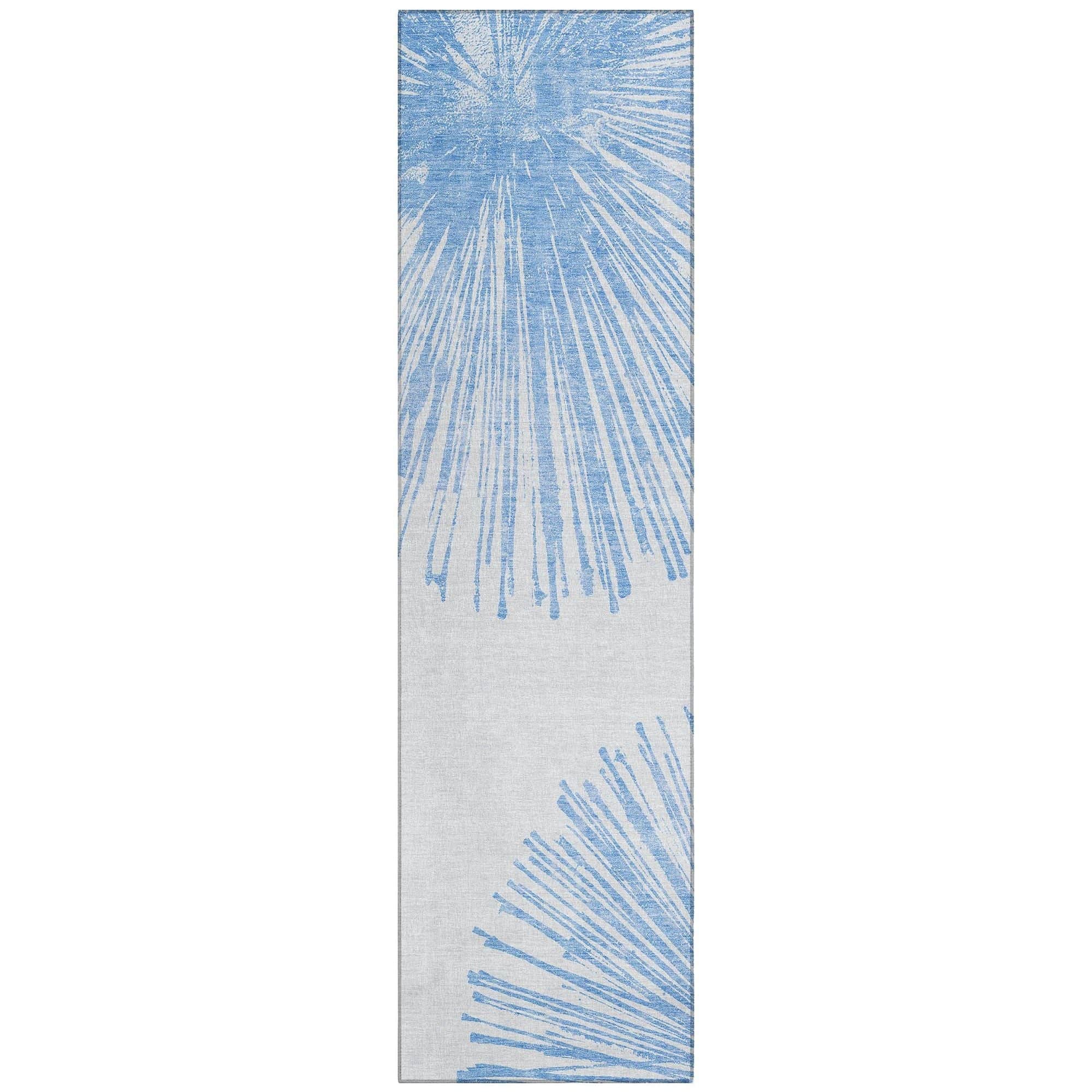 Machine Washable Denim Blue Rug - Indoor / Outdoor - Kids / Pet Friendly Circles Print Rug